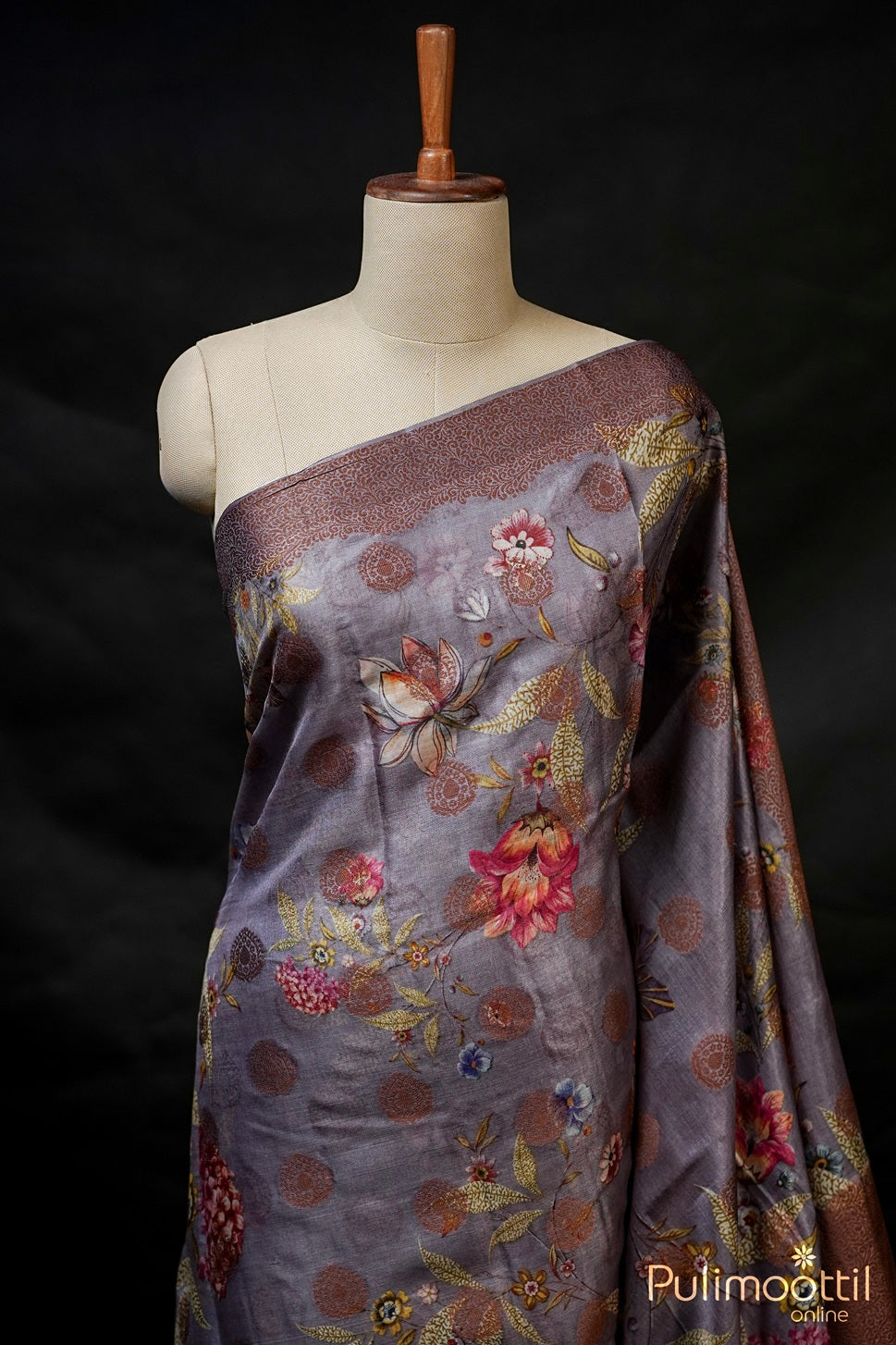 Pastel Lavender Colour Tussar Silk Saree.