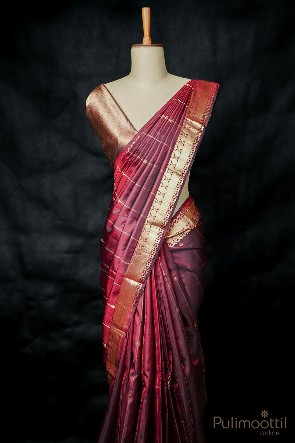 Dark Maroon Colour Kanchipuram Silk Saree.