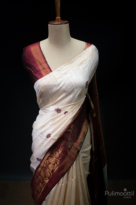 Off White Colour Pure JuteSilk Saree