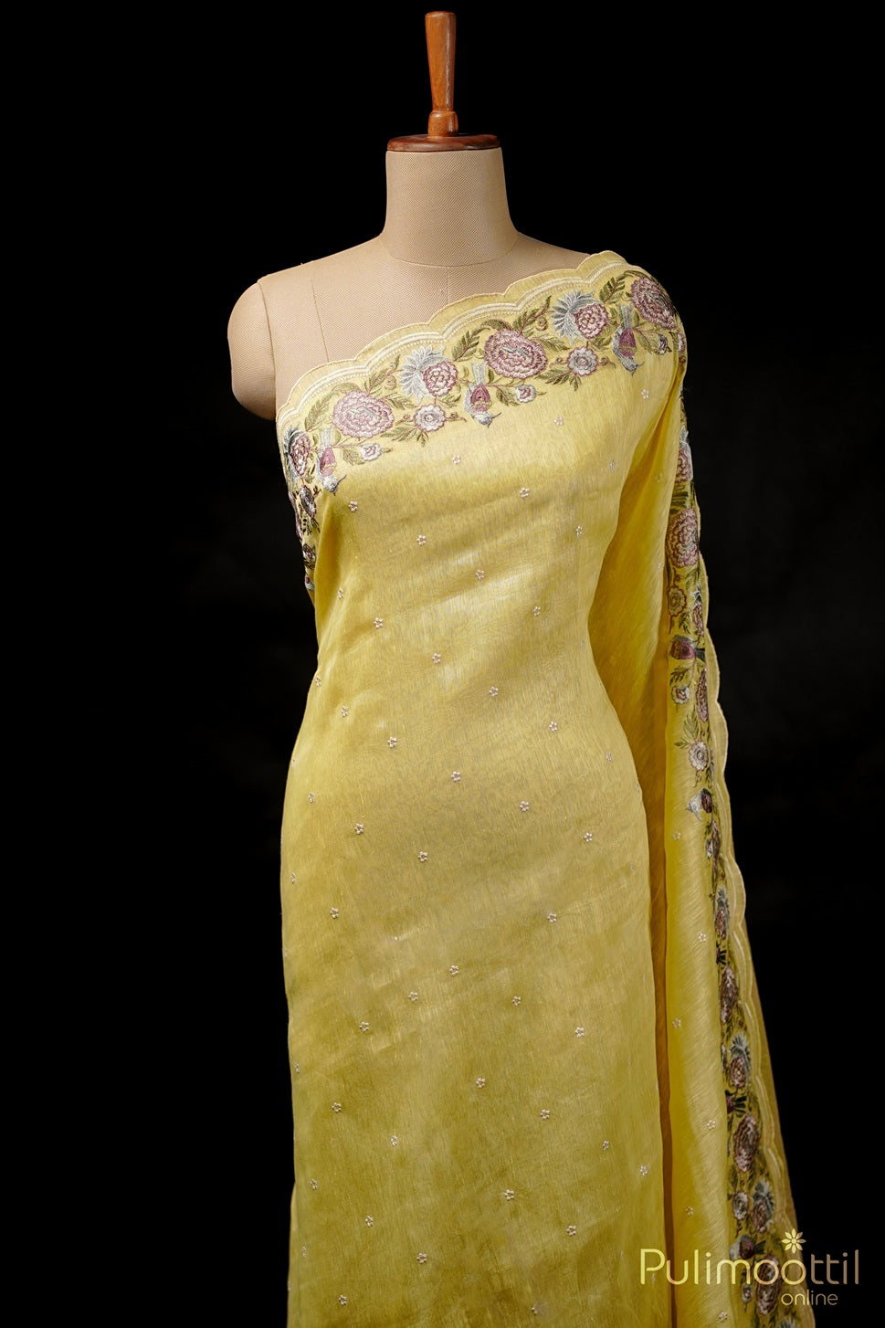 Pastel Yellow Colour Chandheri SIlk Saree.