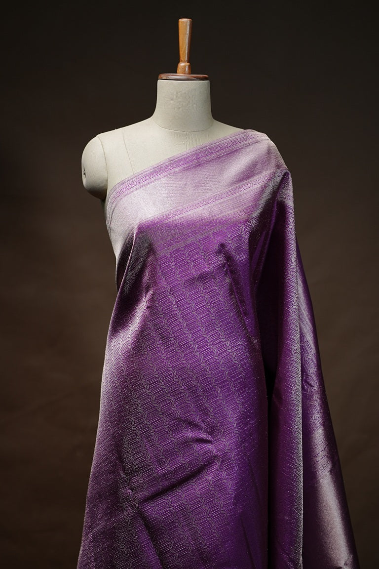 Violet Colour Kanchipuram Brocade Wedding Saree.