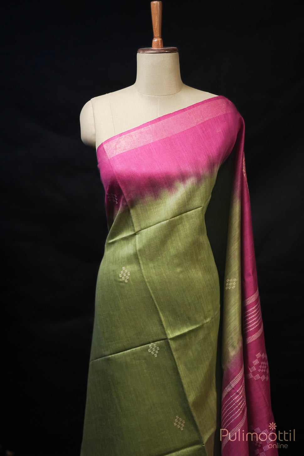 Light Olive Green Colour Jute Silk Saree.