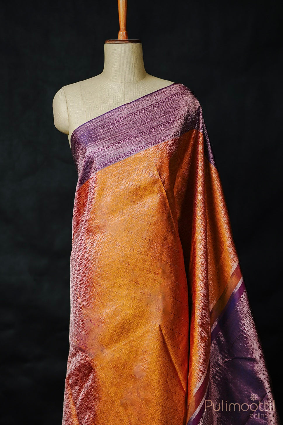 Golden Yellow Kanchipuram Brocade Wedding Saree.