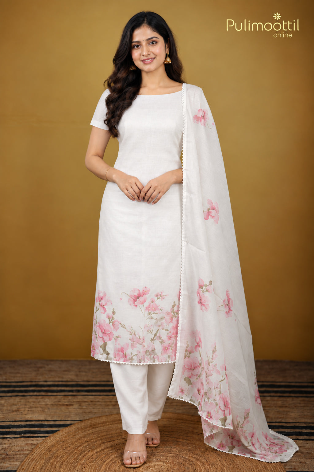 White Chanderi Unstitched Salwar Set