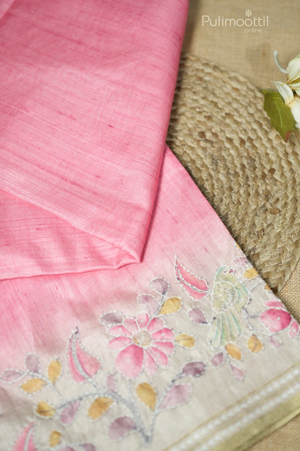 Camellia rose-colored semi Tussar silk saree