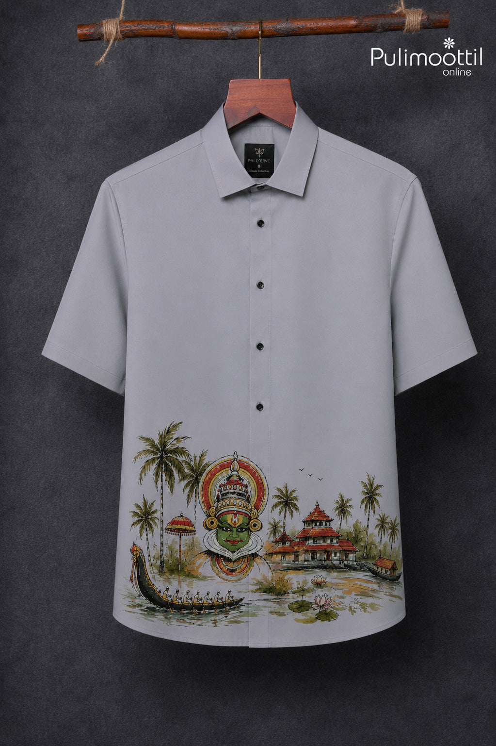 Pearl Grey Colour Shirt Featuring Kathakali Face