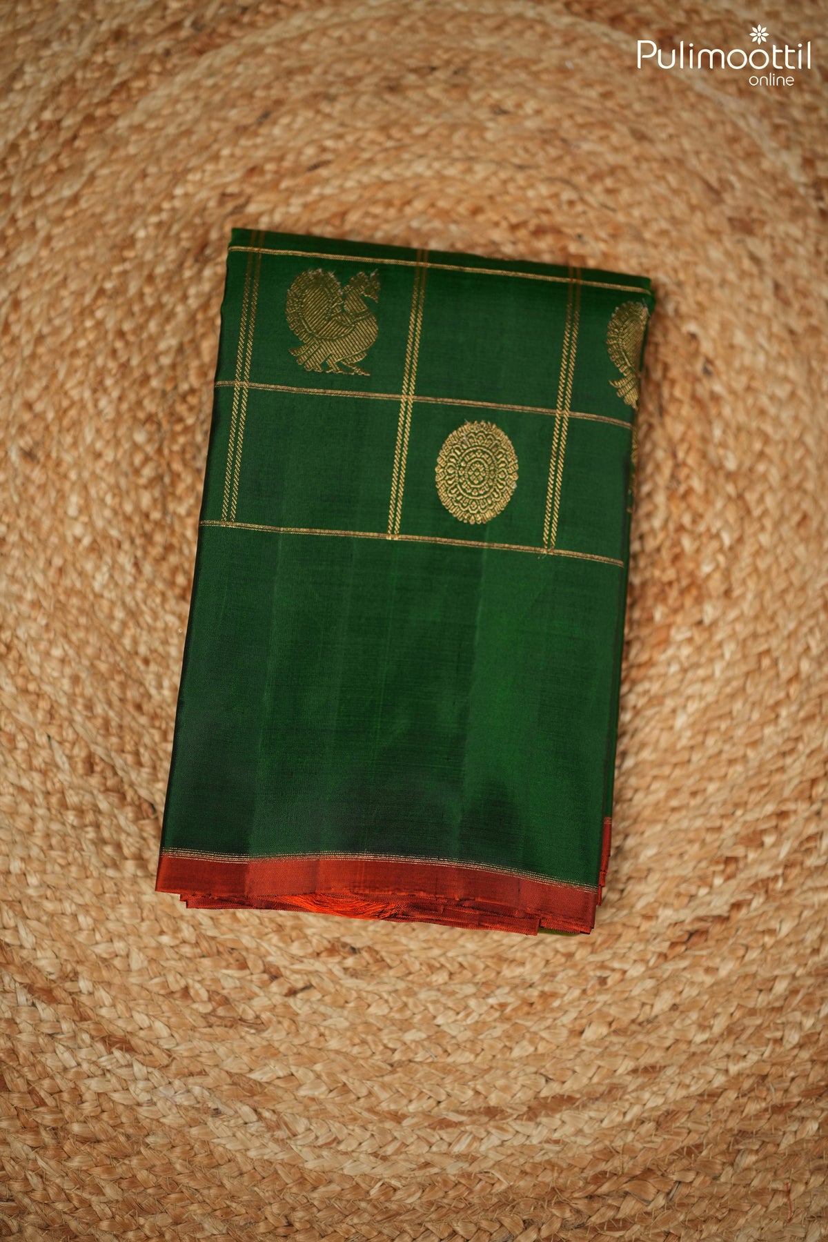 Bottle Green Colour Kanchipuram Designer Saree.