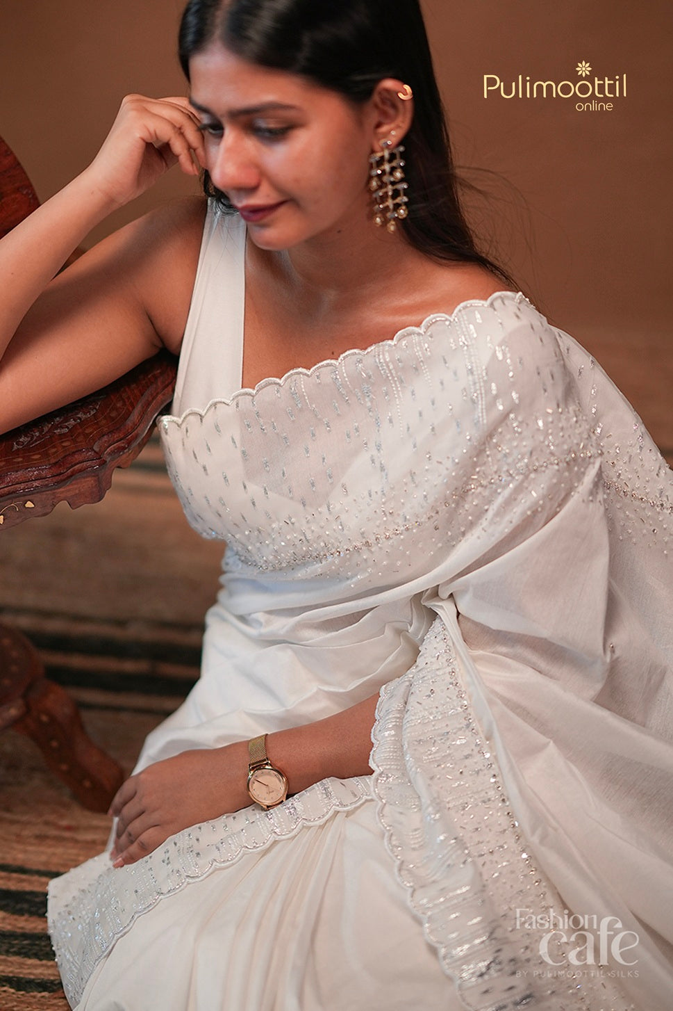 White Colour Mal Chanderi Saree