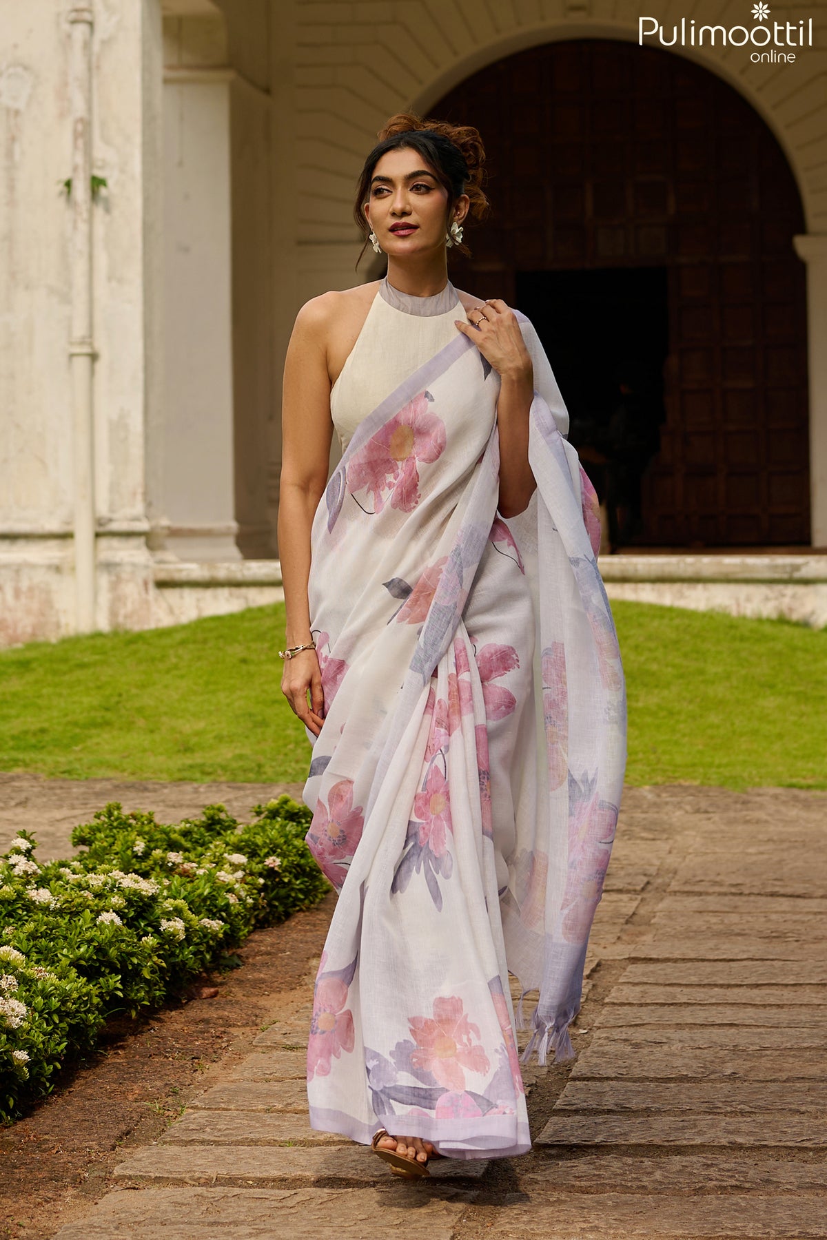 Off-White Colour Linen Saree