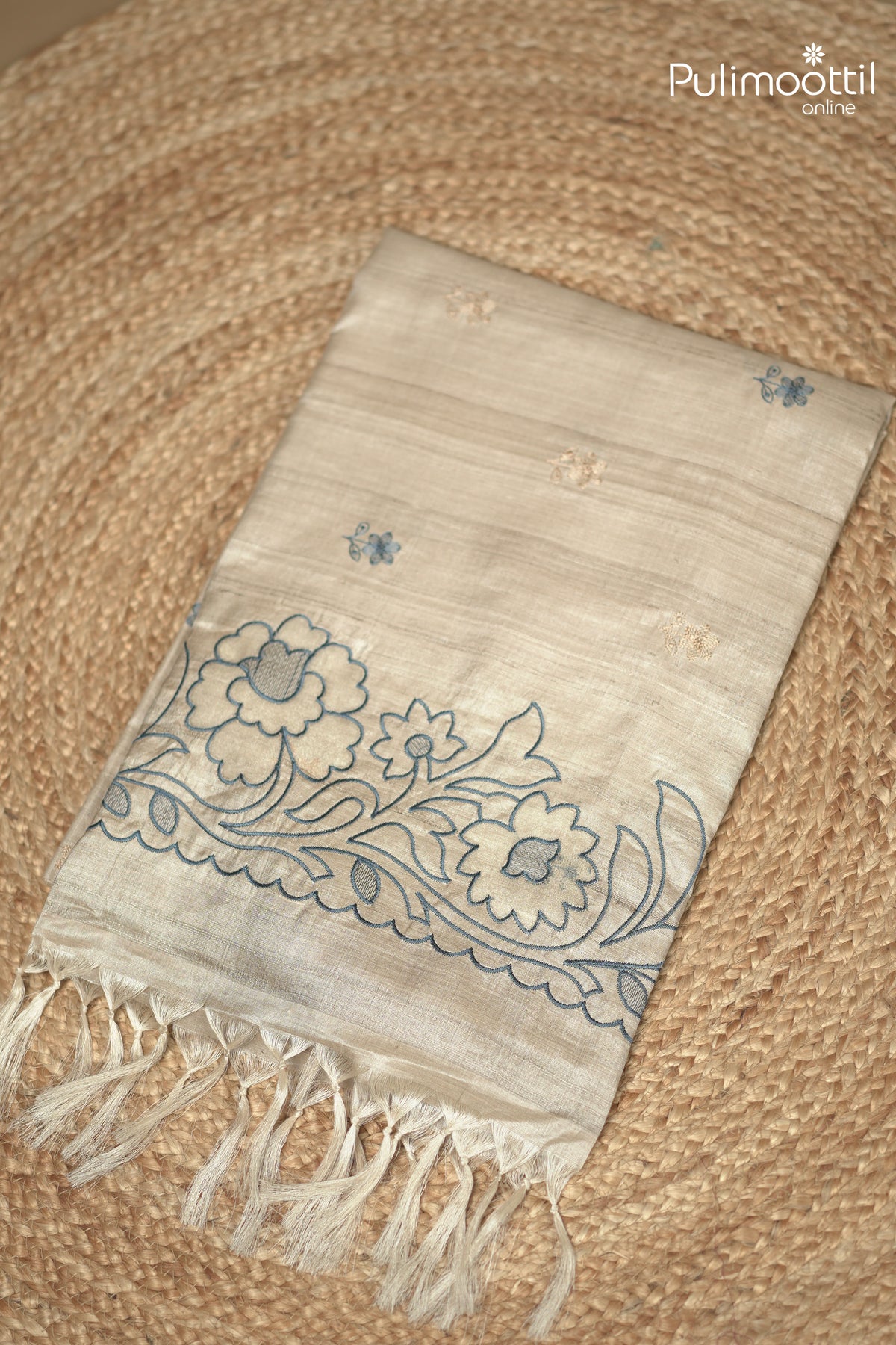 Ivory Colour Tussar Silk Saree
