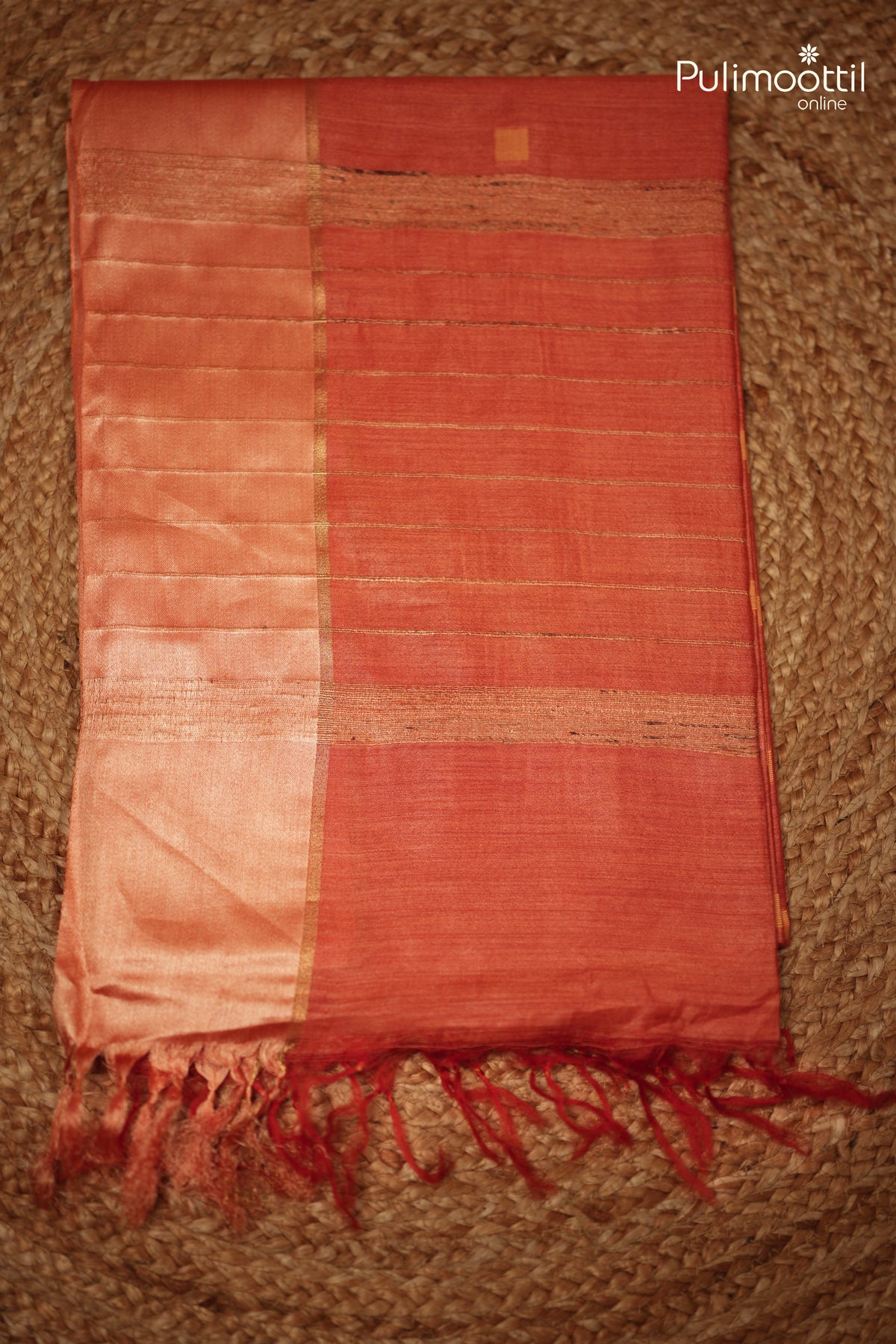 Rust Orange Colour Tussar Silk Saree