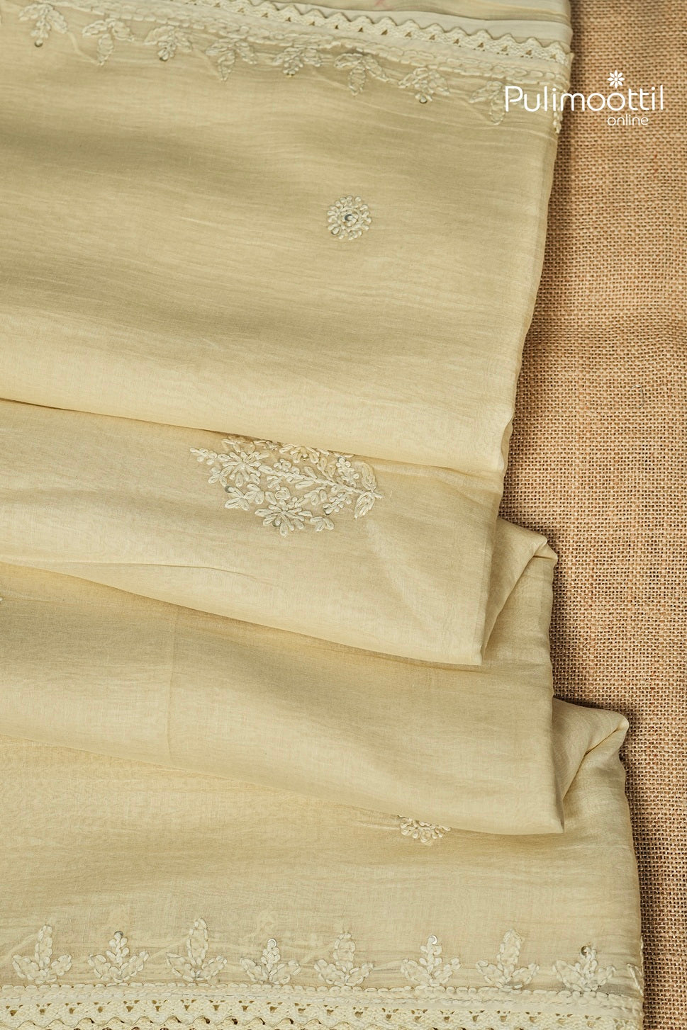 Ivory Colour Chanderi Chikankari Saree