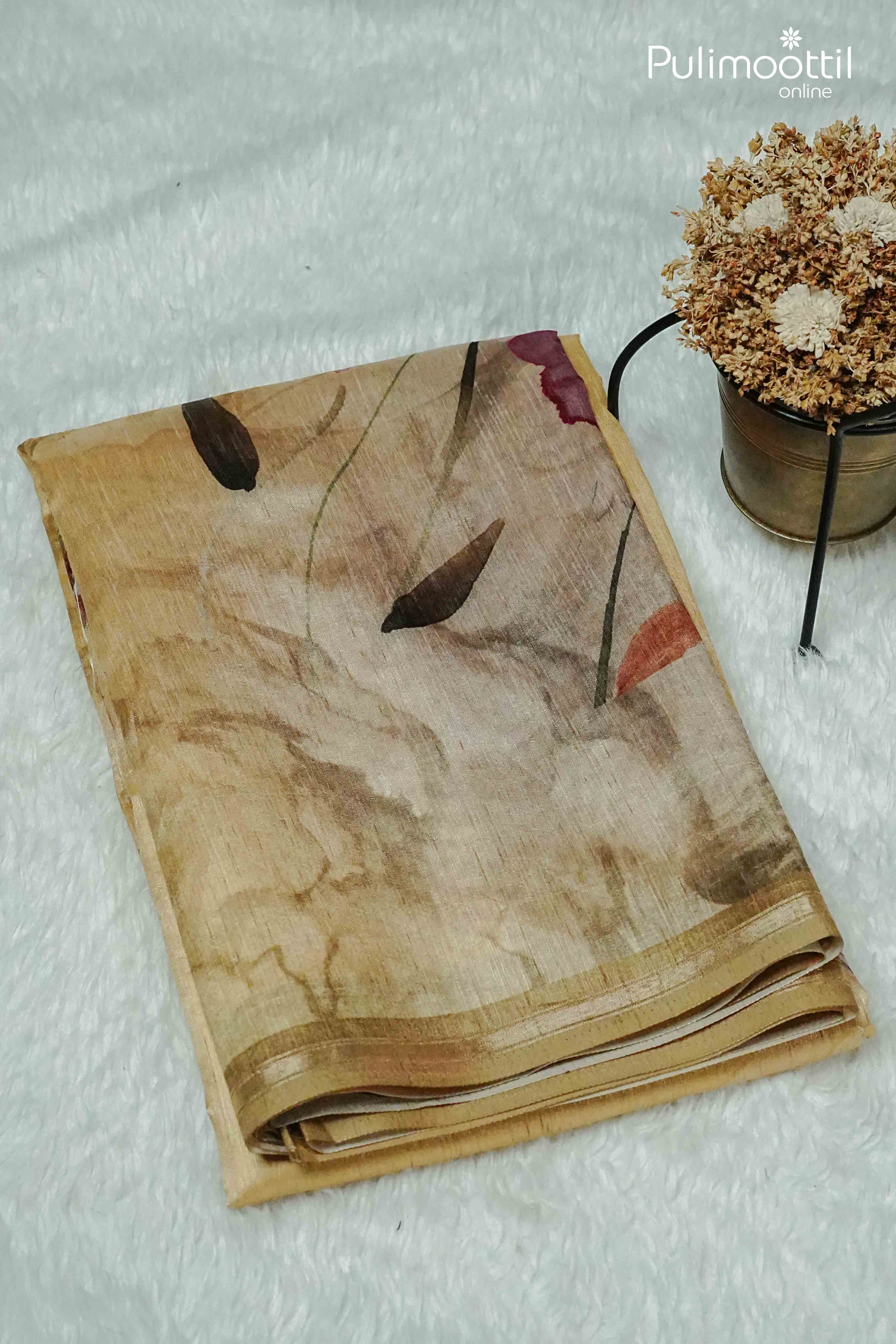 Light Golden Colour Semi Jute Saree