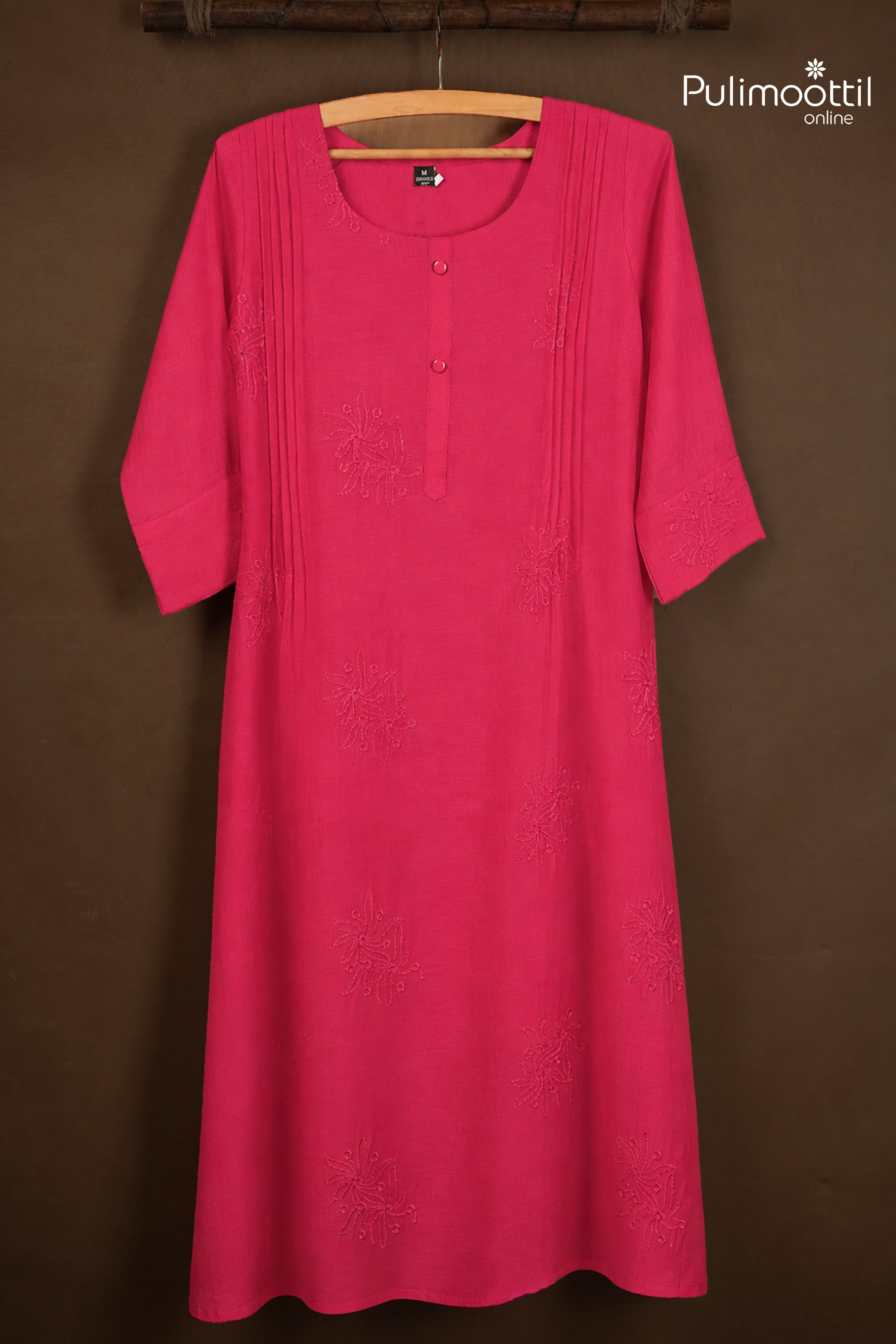 Pink Kurthi Featuring Elegant Tone-on-Tone Floral Vine Embroidery