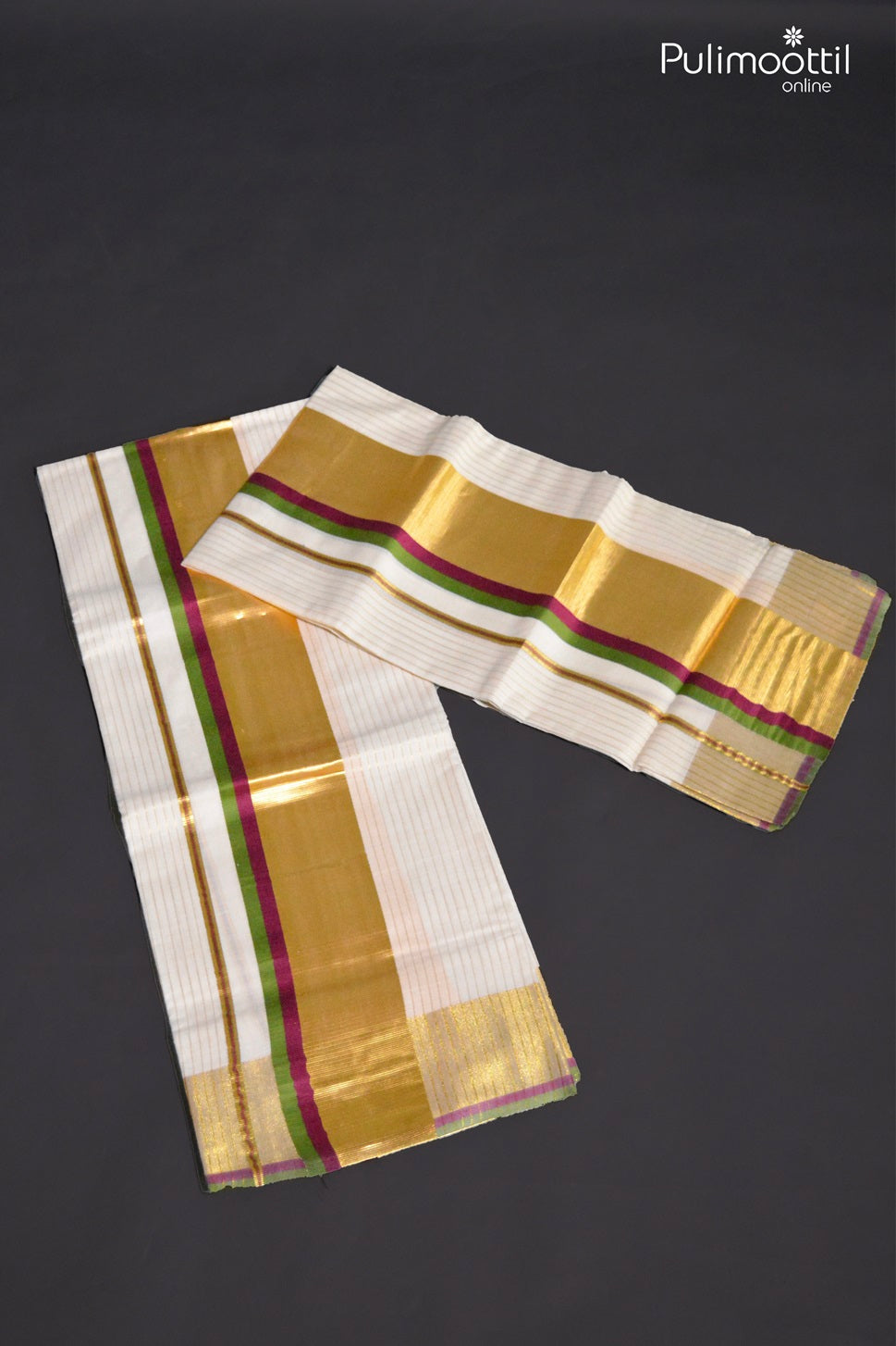 Onam Special Kerala Traditional Plain with Golden Tissue Set Dhoti