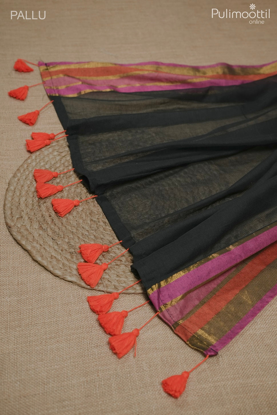 Black Colour Mul Cotton Saree