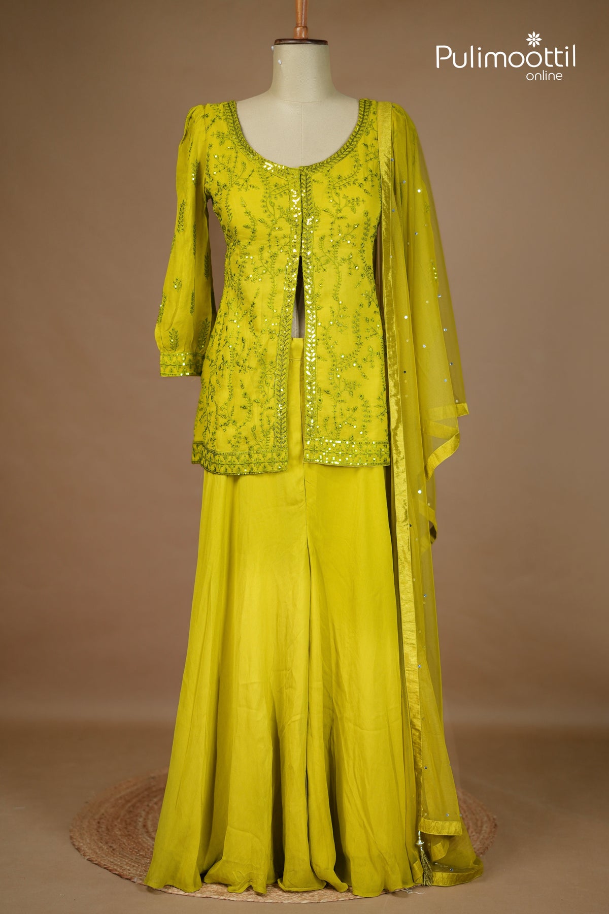 Acid Green Colour Georgette Sharara set