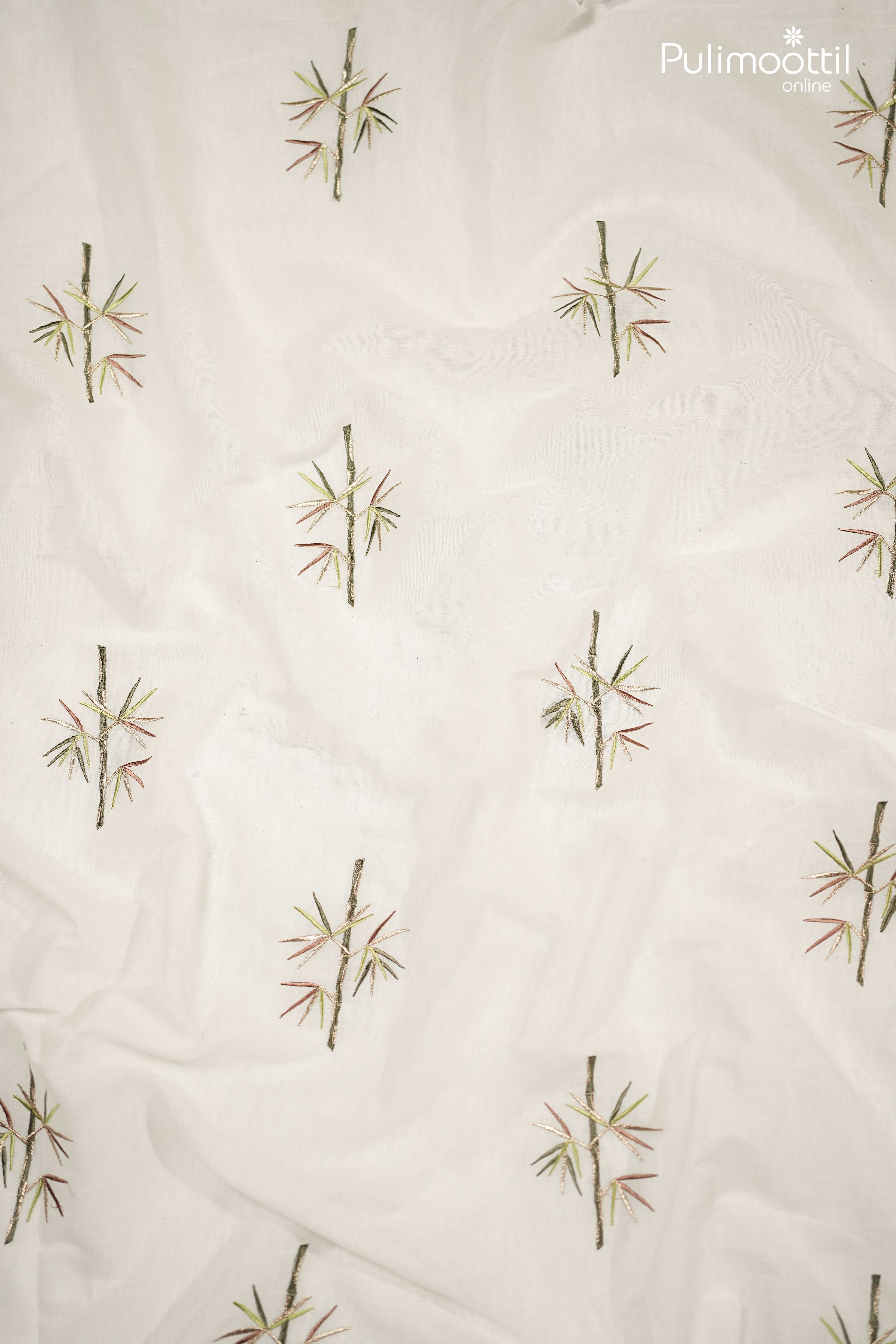 Off-White Soft Cotton Fabric With Golden Zari Embroidery