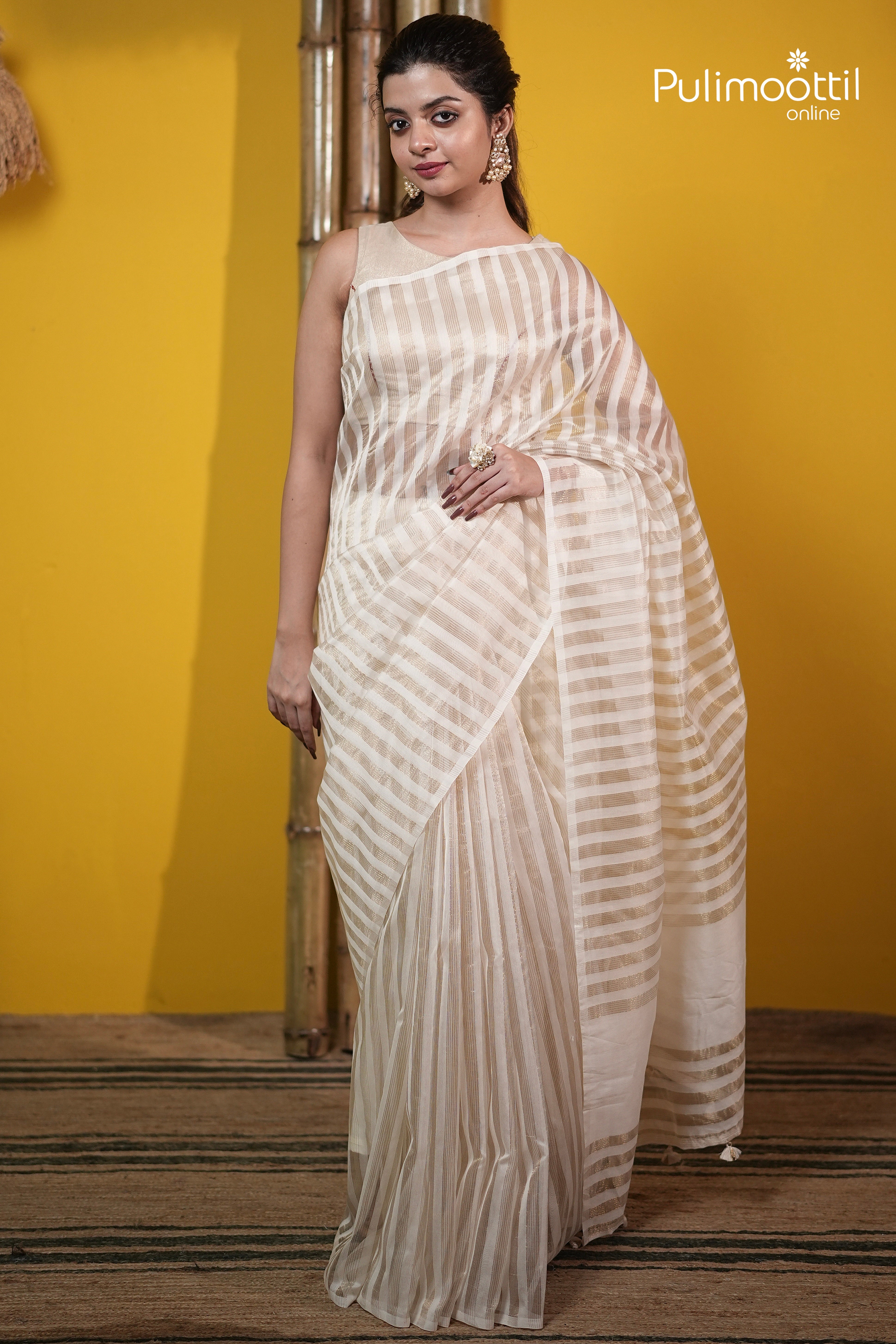 Offwhite Colour Semi Chanderi Traditional Saree