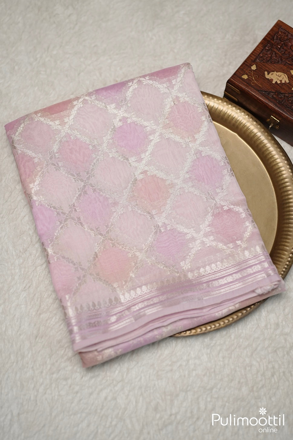 Baby Pink And Lavender Mix Chandheri Silk Saree.