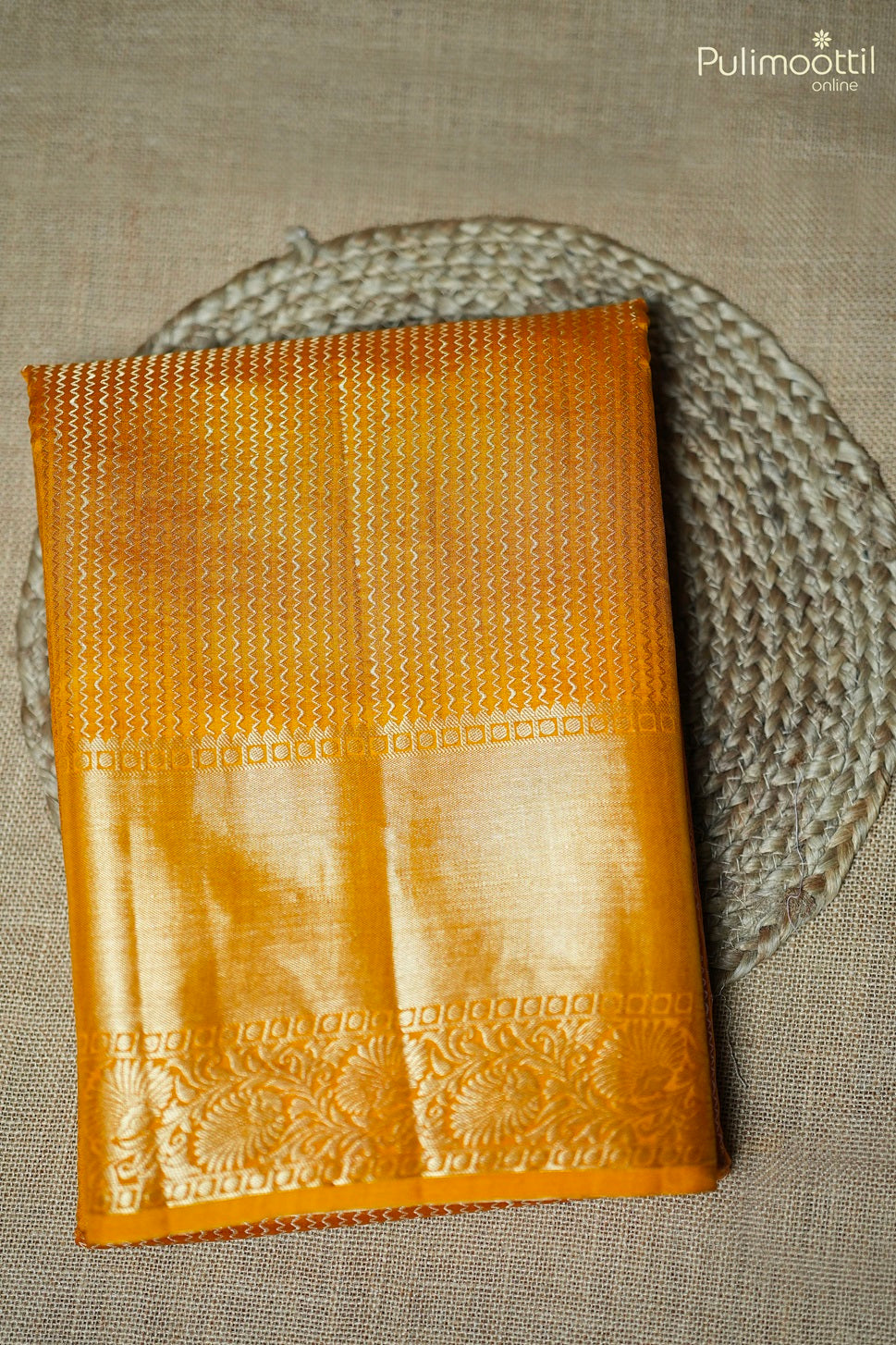 Mustard Yellow Chiniya Silk Saree.