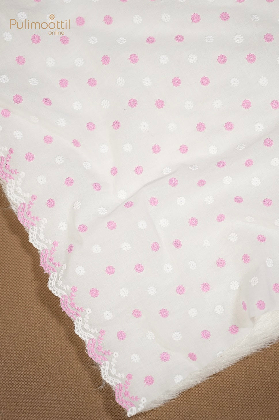 White And Pink Embroidery Work