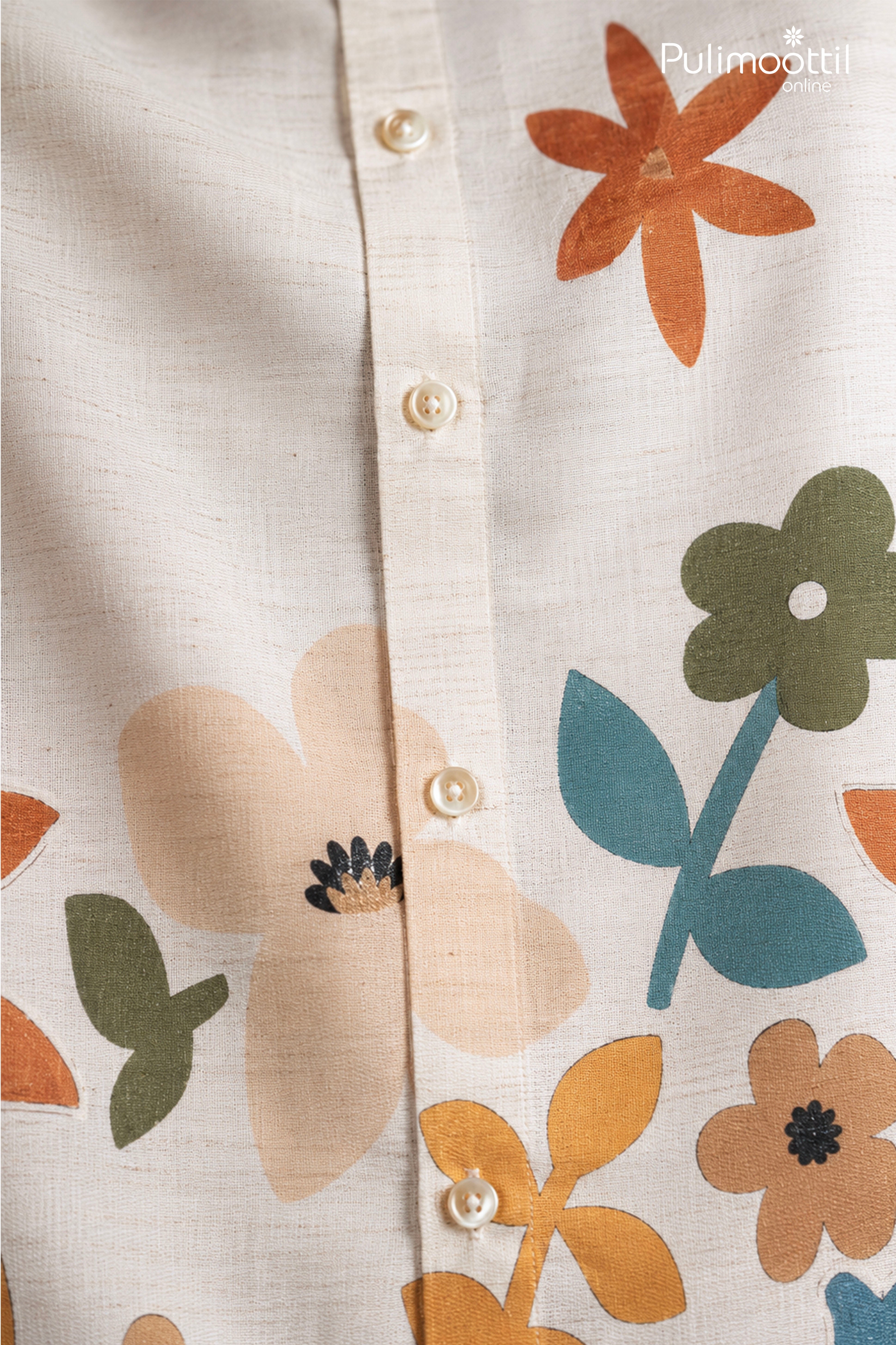 Off White Color Full Sleeve Mens Shirt With Abstract Floral Print