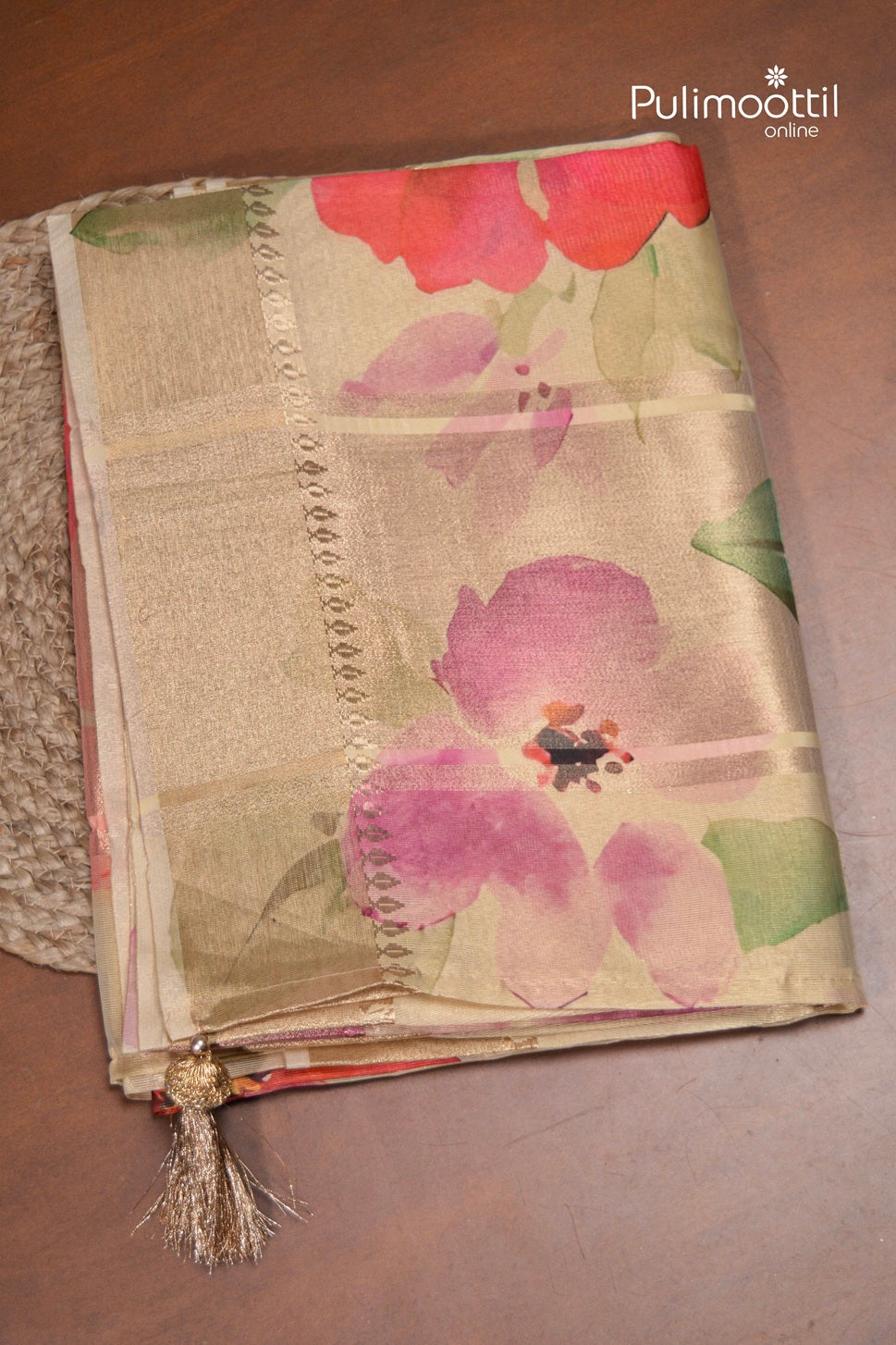 Light Golden Tissue Organza Traditional Saree