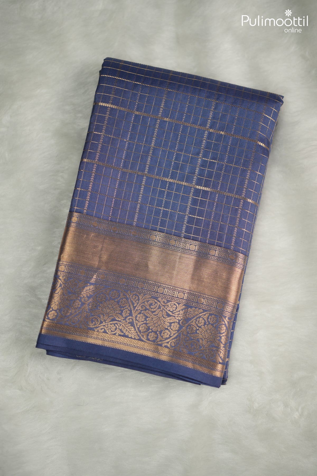 Muted Blue Colour Kanchipuram Designer Saree.