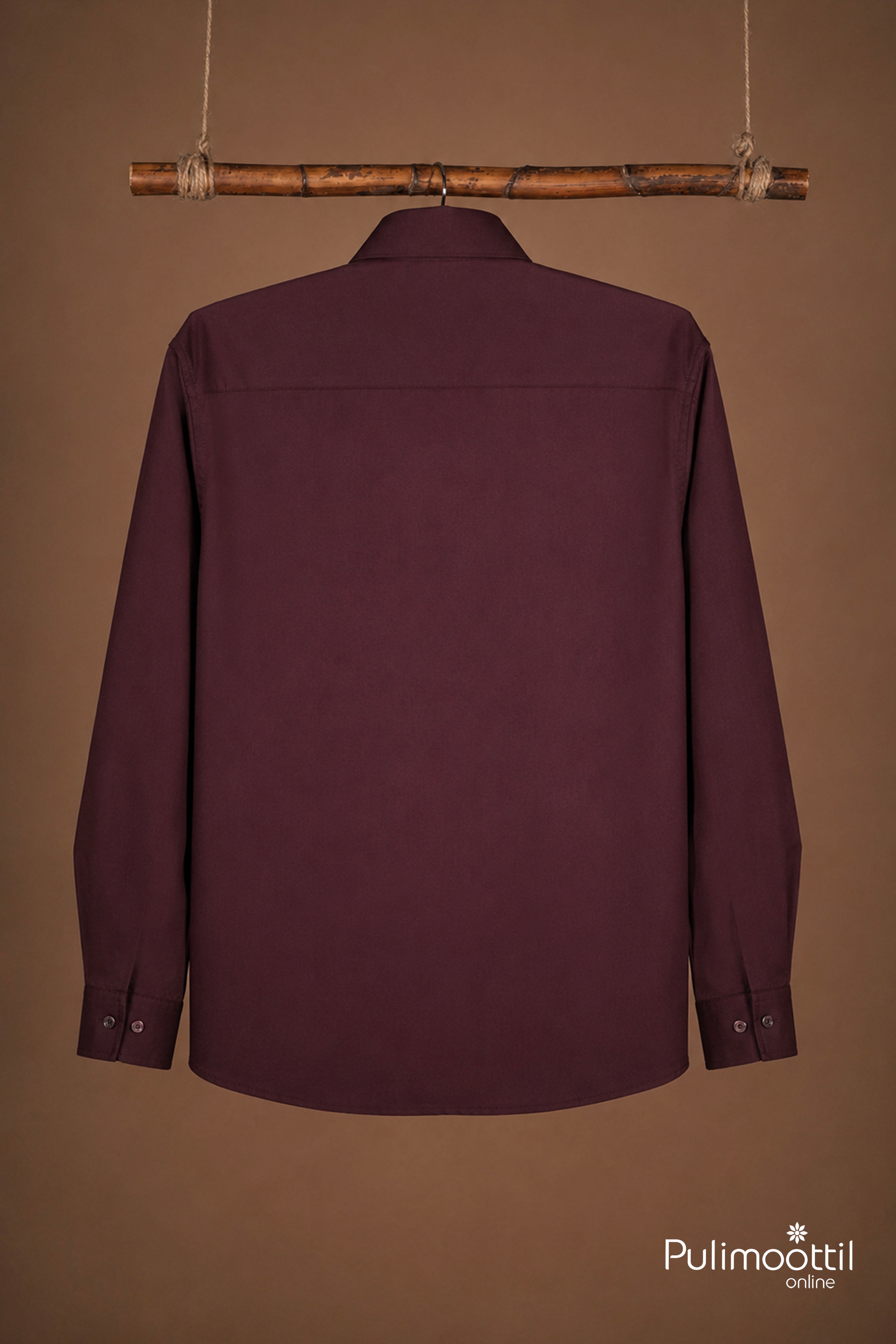 Deep Maroon Color Full Sleeve Mens Shirt With Floral Vine Embroidery