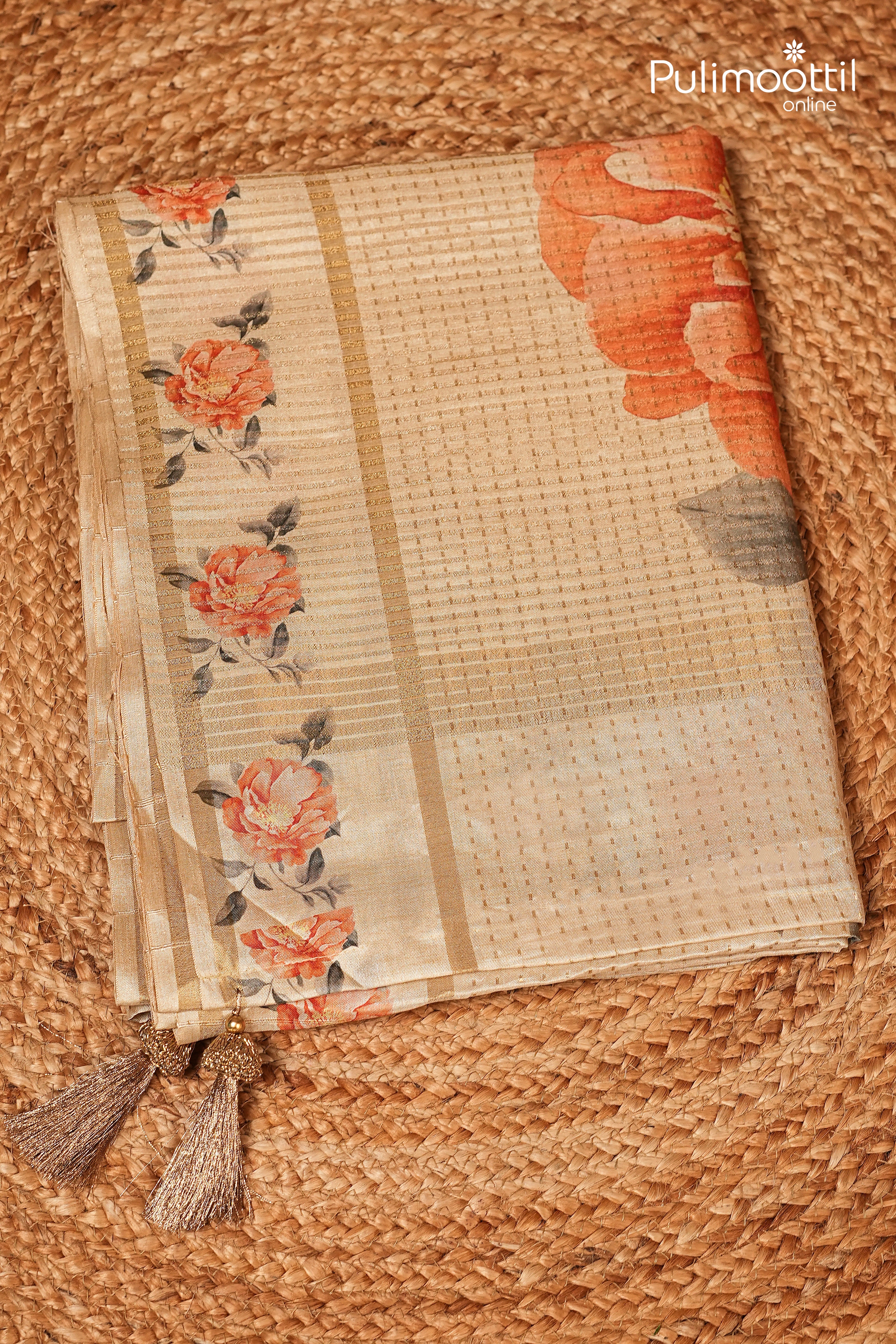 Ivory Colour Semi Jute Traditional Saree