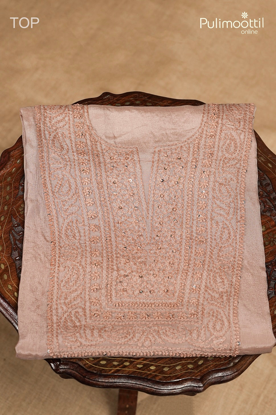 Light Peach Chinon Unstitched Salwar Set