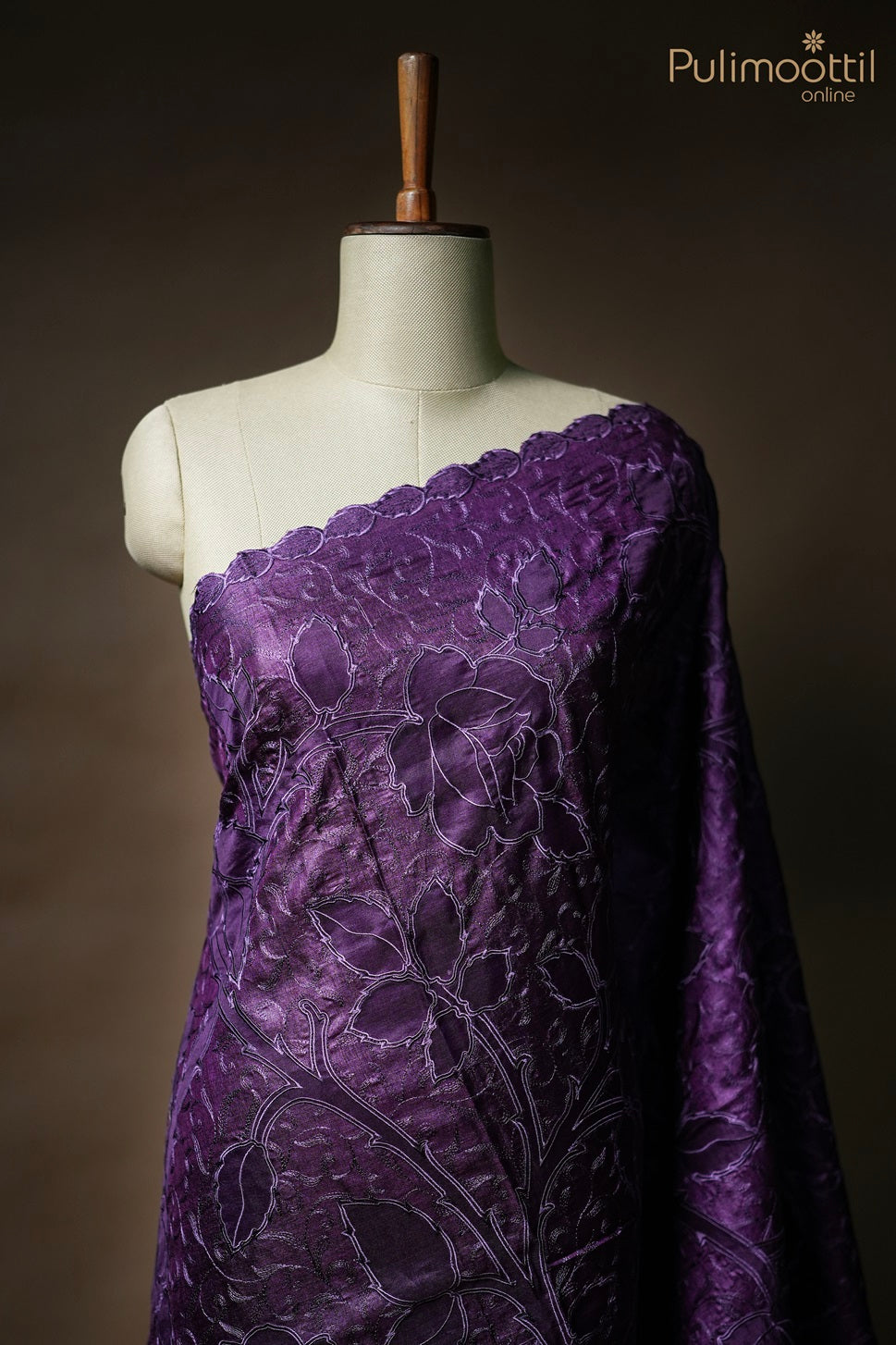 Grape Wine Colour Applique Work Tussar Silk Saree