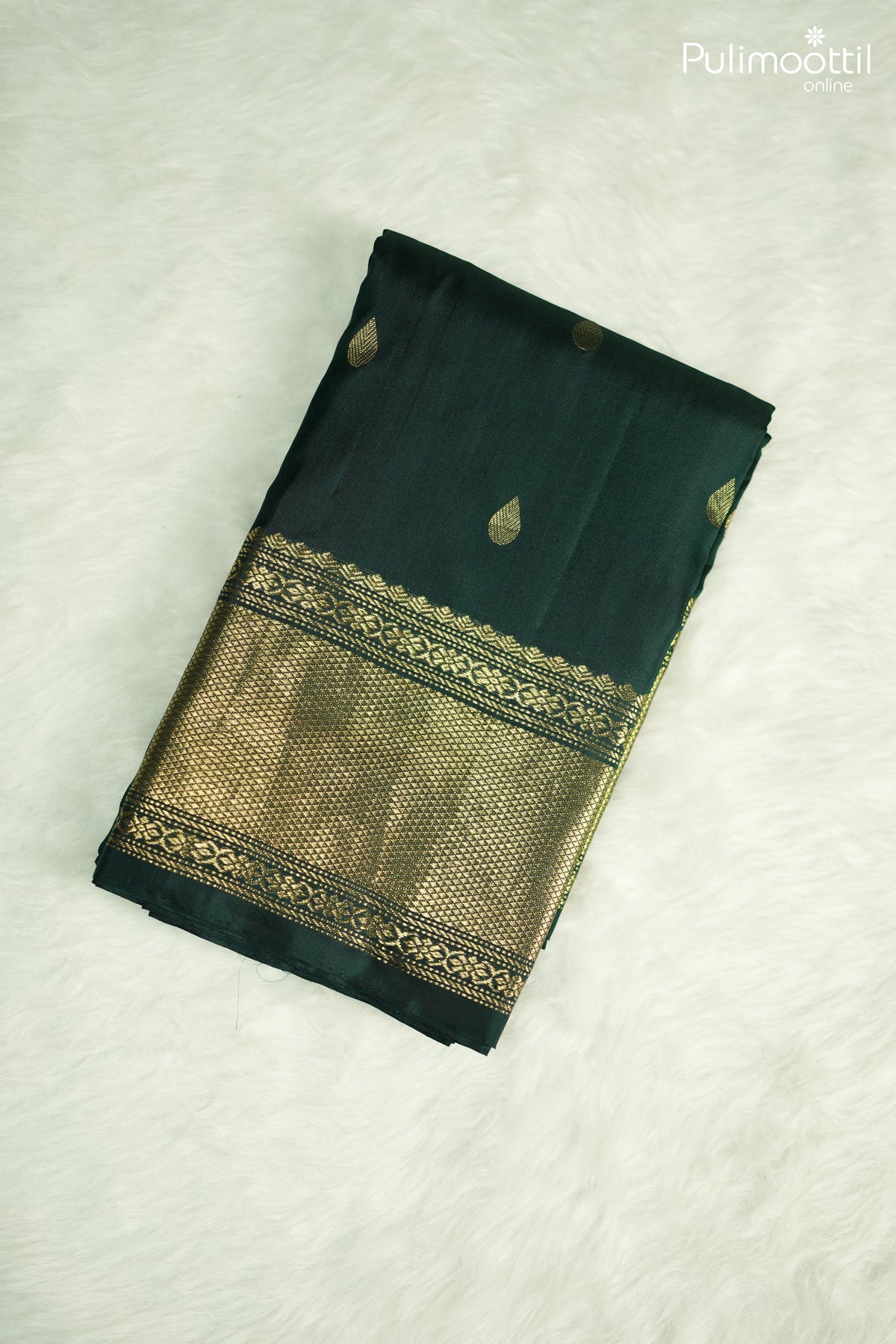 Dark Bottle Green Colour Kanchipuram Soft Silk Saree.
