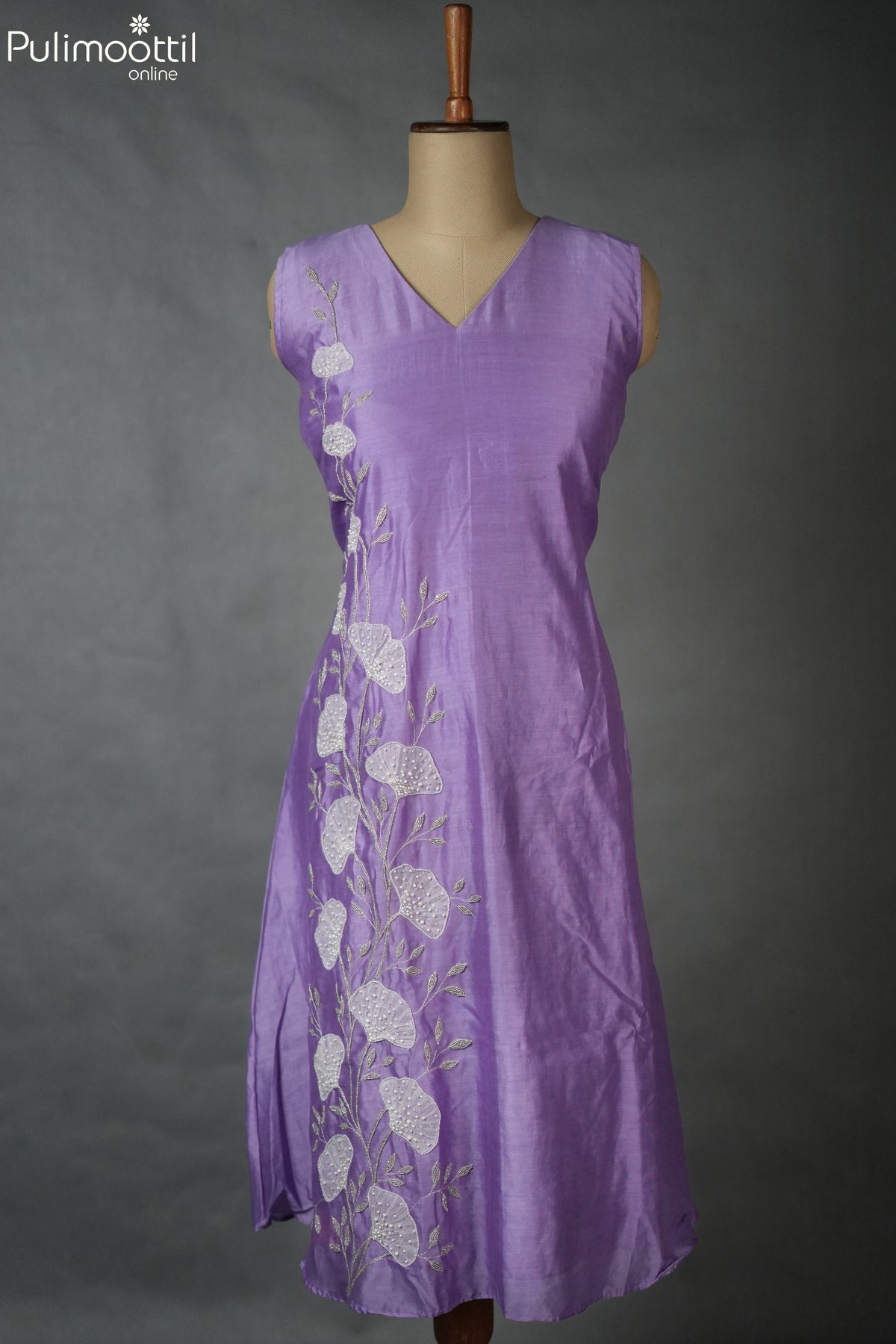 Lavender Colour Satin Cotton A-Line Kurti