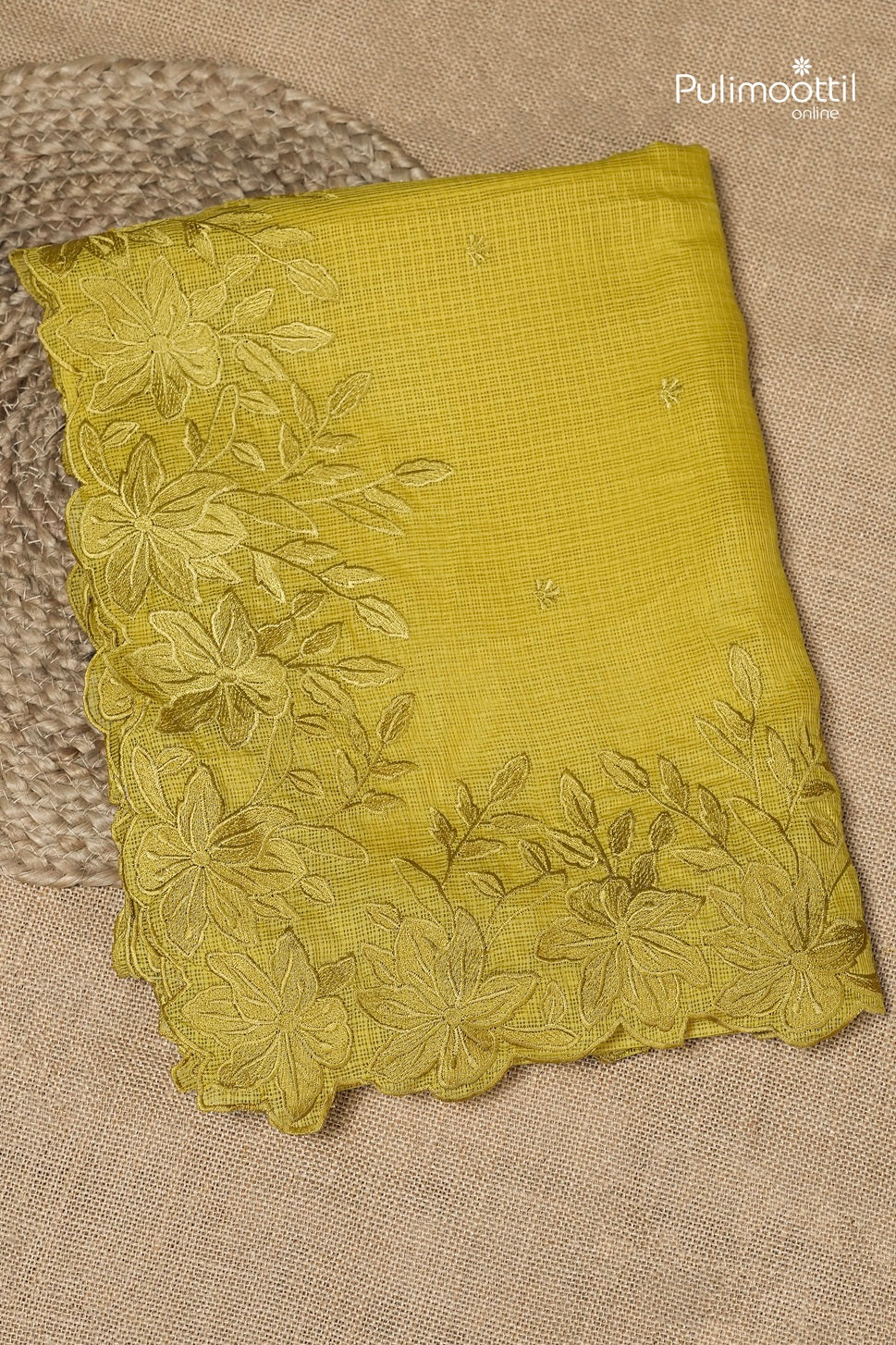 Olive Yellow Colour Net Cotta Fancy Saree