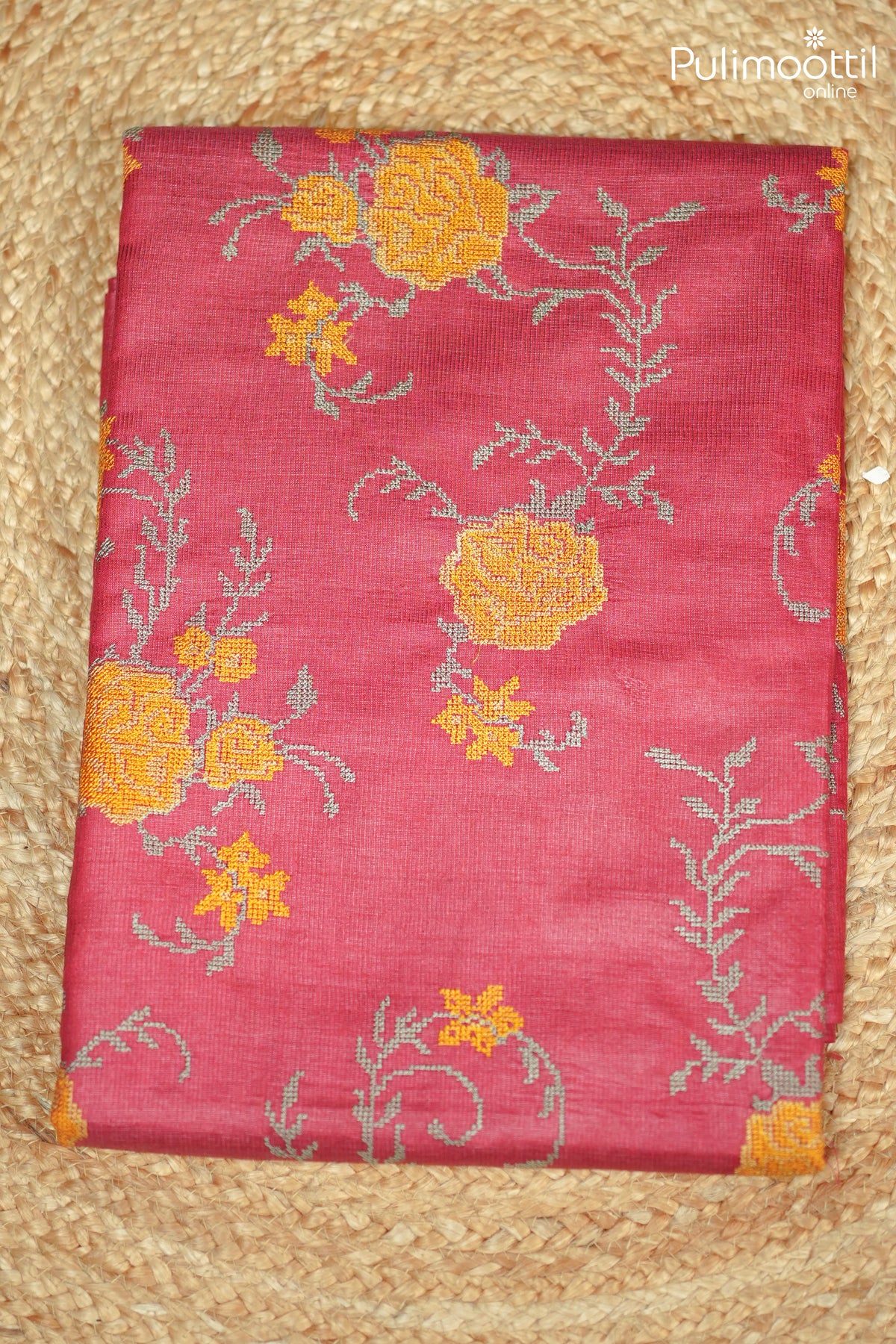 Brick Red Colour Tussar Silk Saree