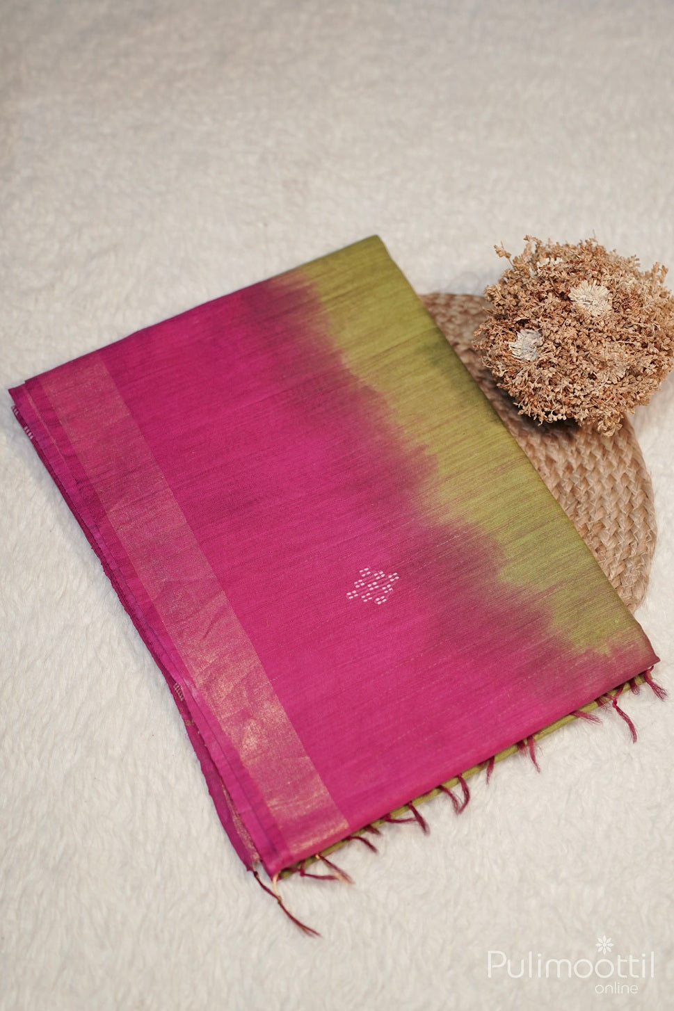 Light Olive Green Colour Jute Silk Saree.