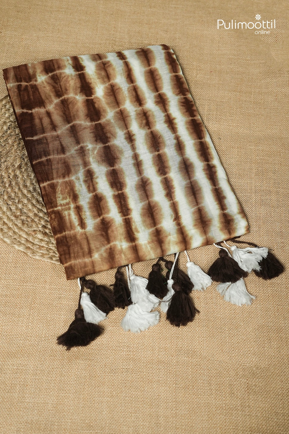Chocolate Colour Shibori Printed Mul Cotton Saree