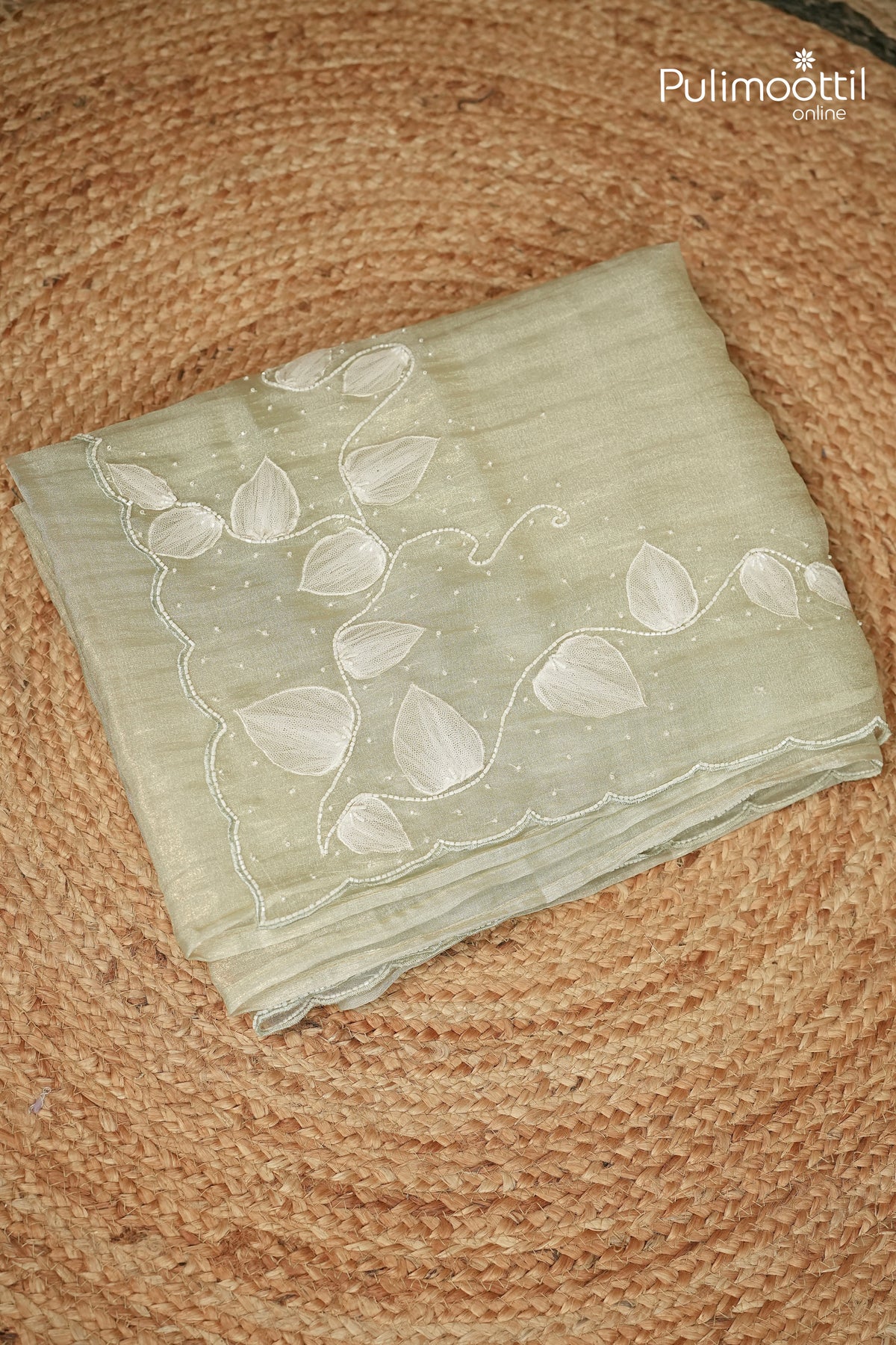 Light Sage Green Colour Shimmer Crushed Organza Fancy Saree