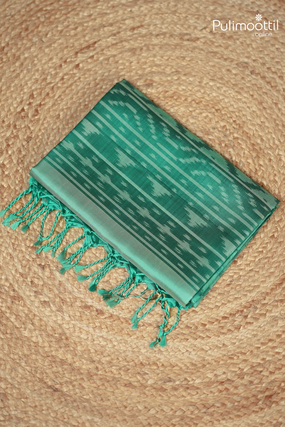 Peacock Green Colour Kanchipuram Soft Silk Ikat Design Saree