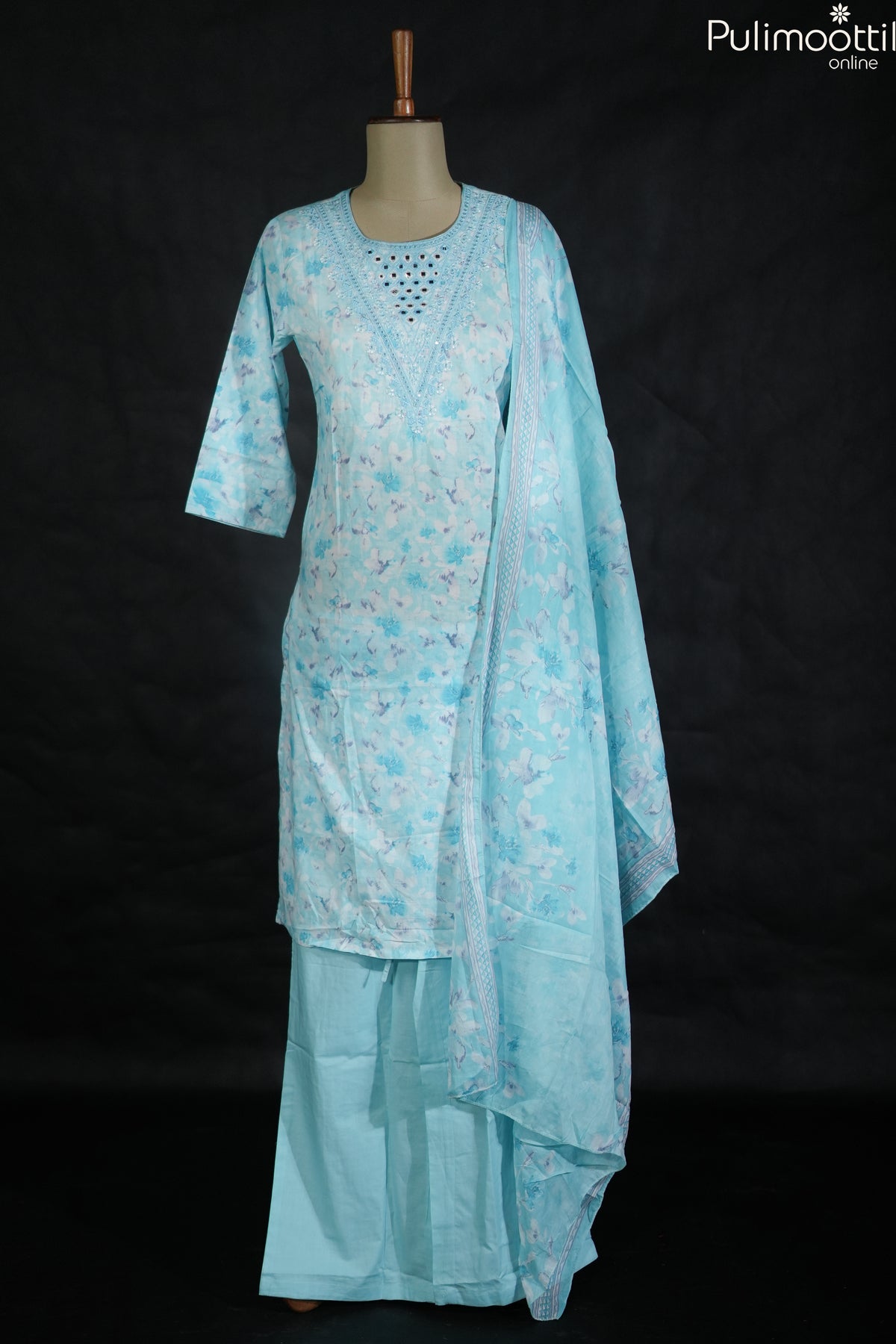 Sky blue cotton kurti set2