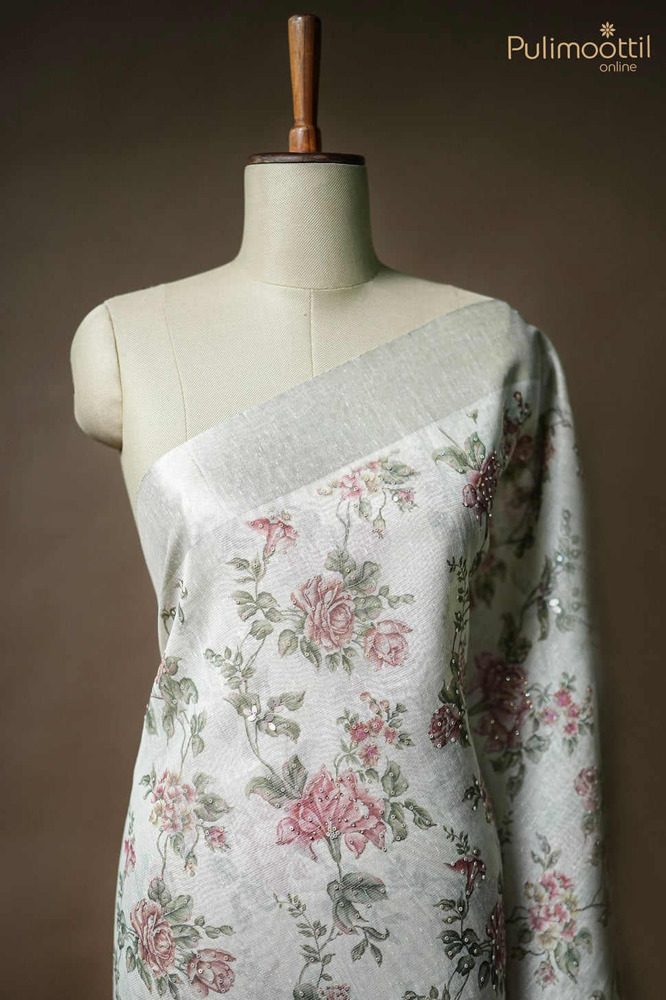 Cream Colour Linen Tissue Saree