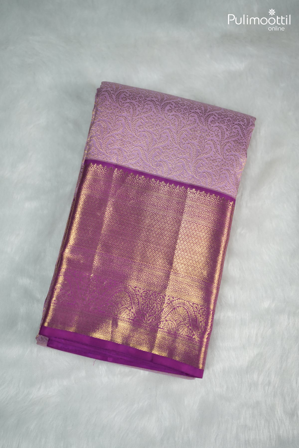Lavender Colour Kanchipuram Brocade Wedding Saree.