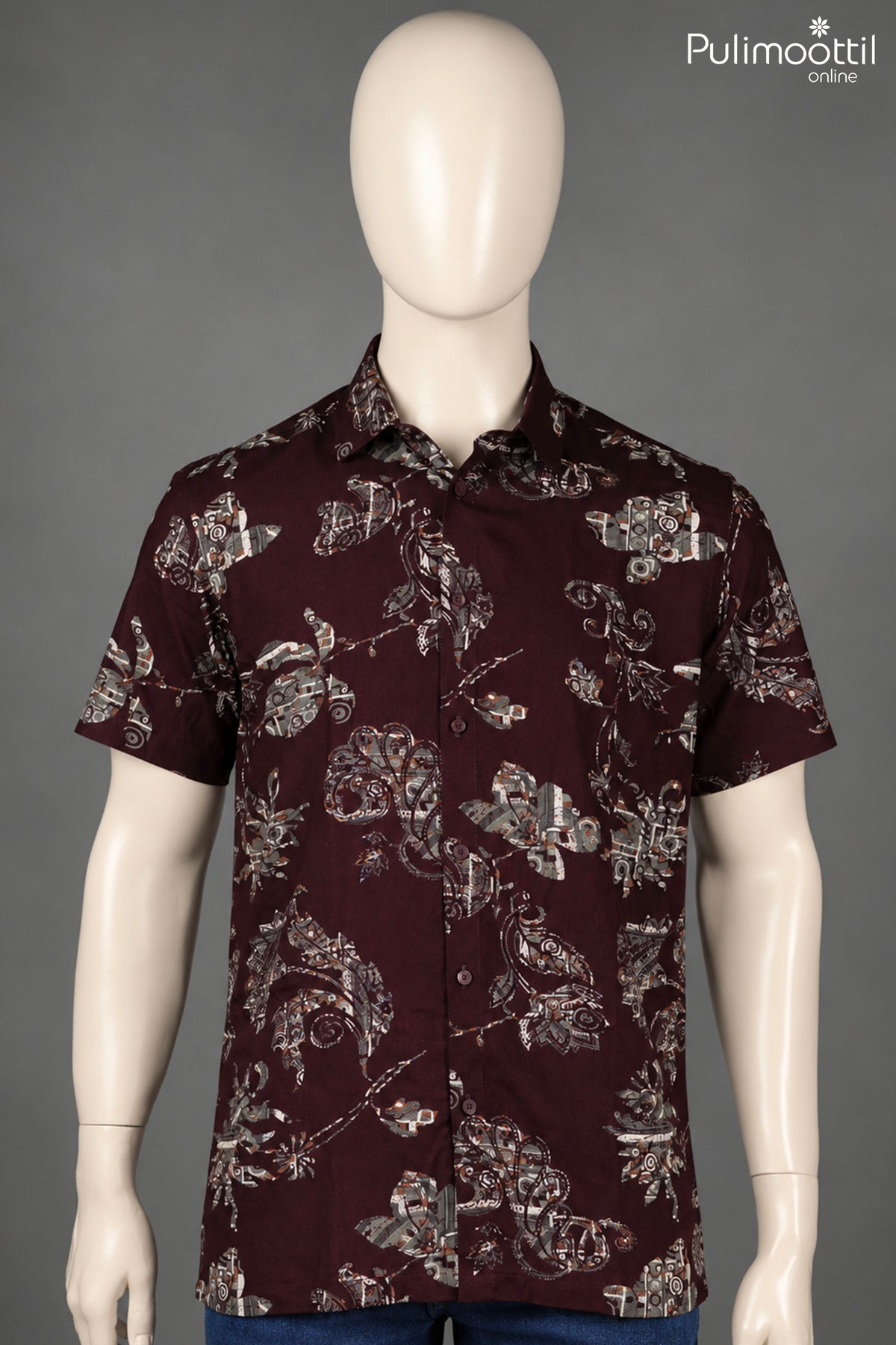 Deep Wine Color Half Sleeve Mens Shirt