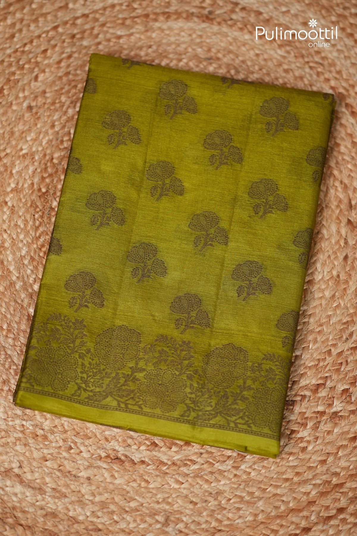 Olive Green Colour Tussar Silk Saree