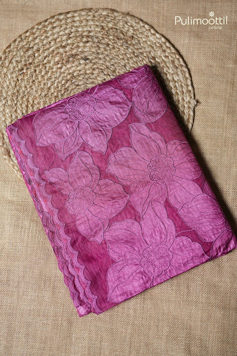 Dark Pink Colour Applique Work Organza Saree