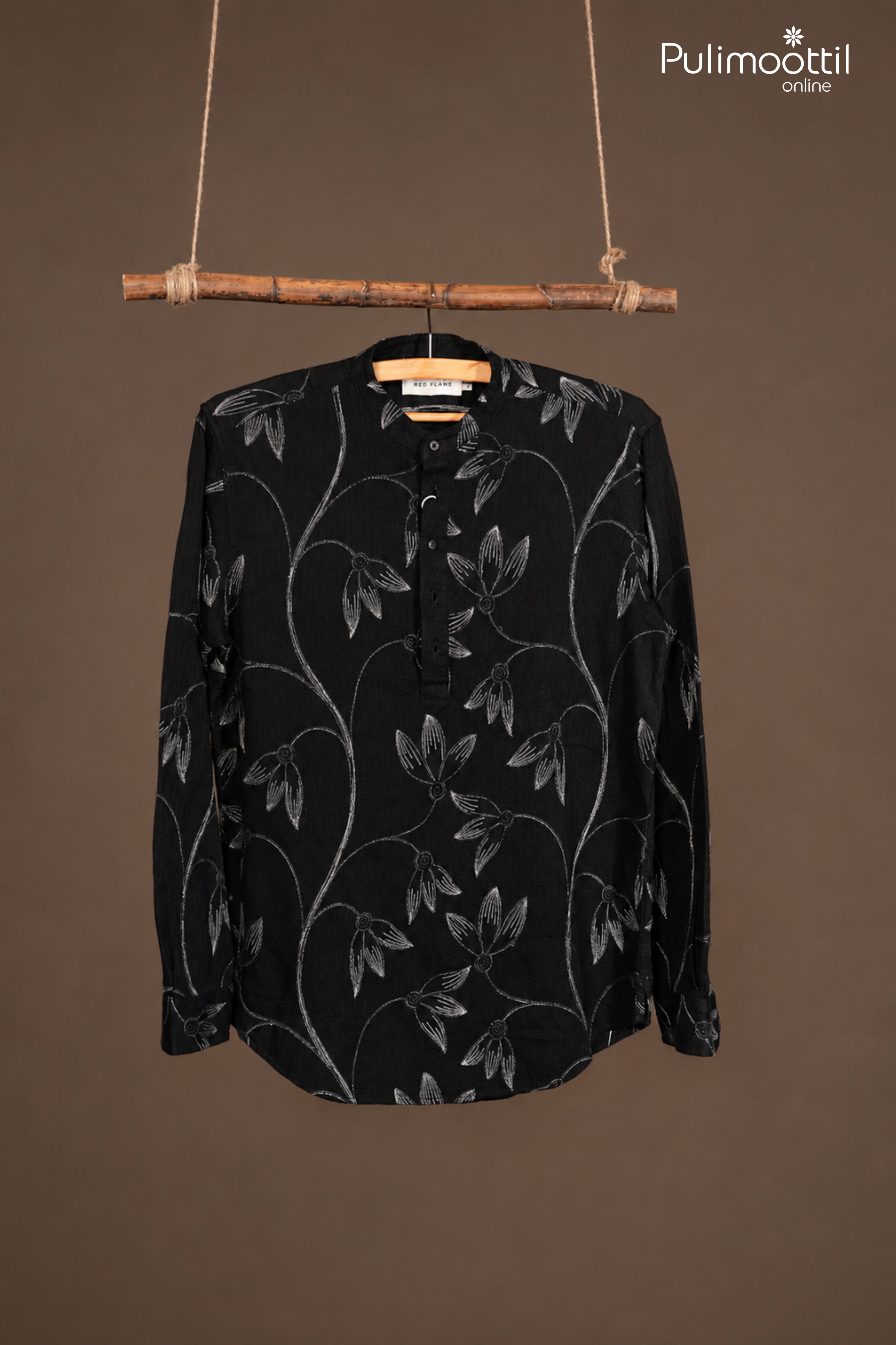 Black Color Full Sleeve Mens Shirt With Floral Print
