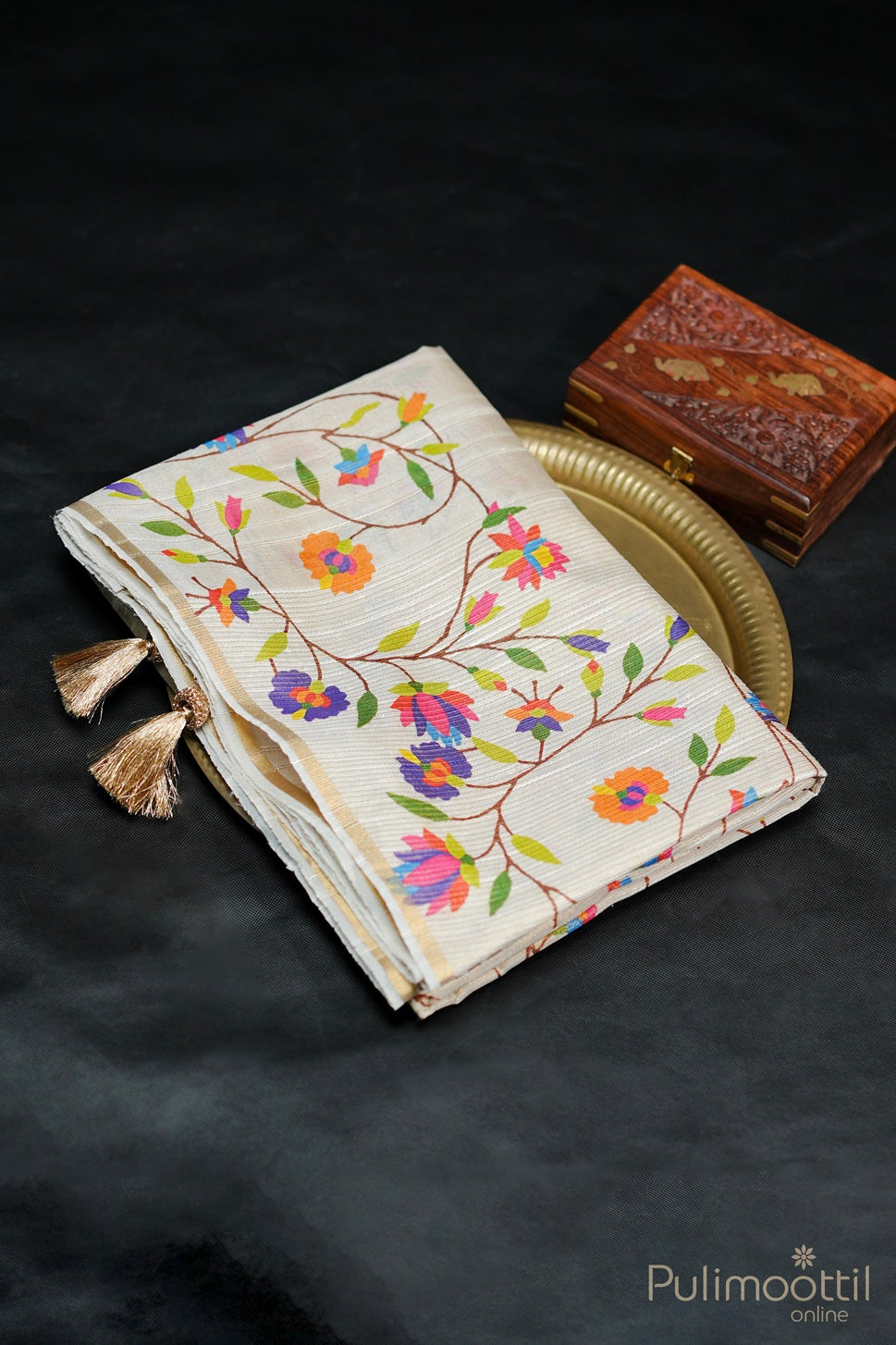 Golden Jute Silk Fancy Saree.
