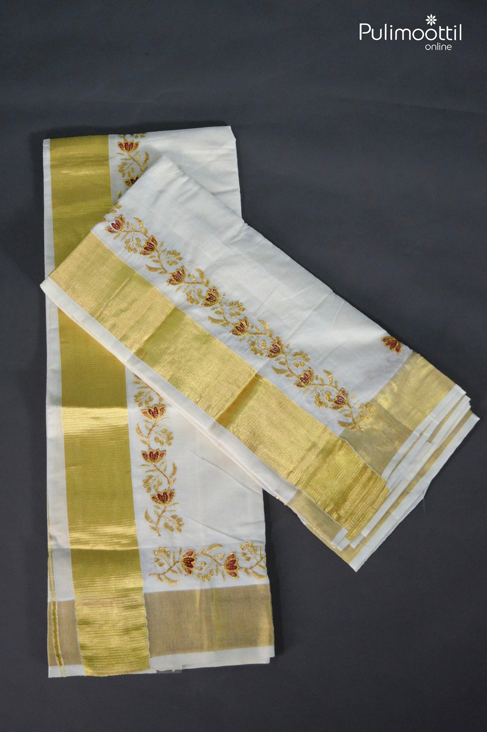 Onam Special Kerala Traditional Plain with Golden Tissue Set Dhoti